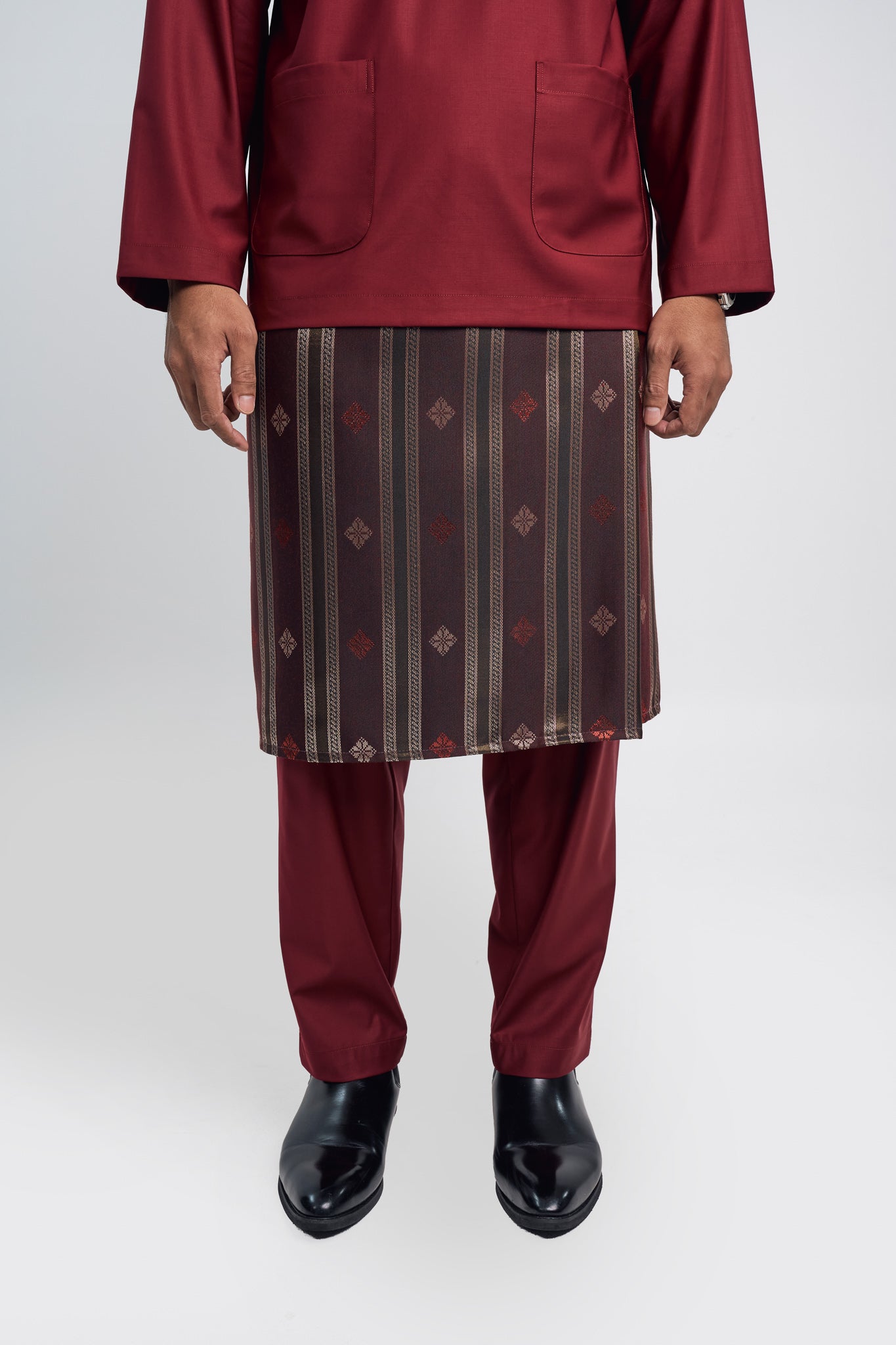 Patawali Modern Fit Baju Melayu Teluk Belanga - Mahogany Red