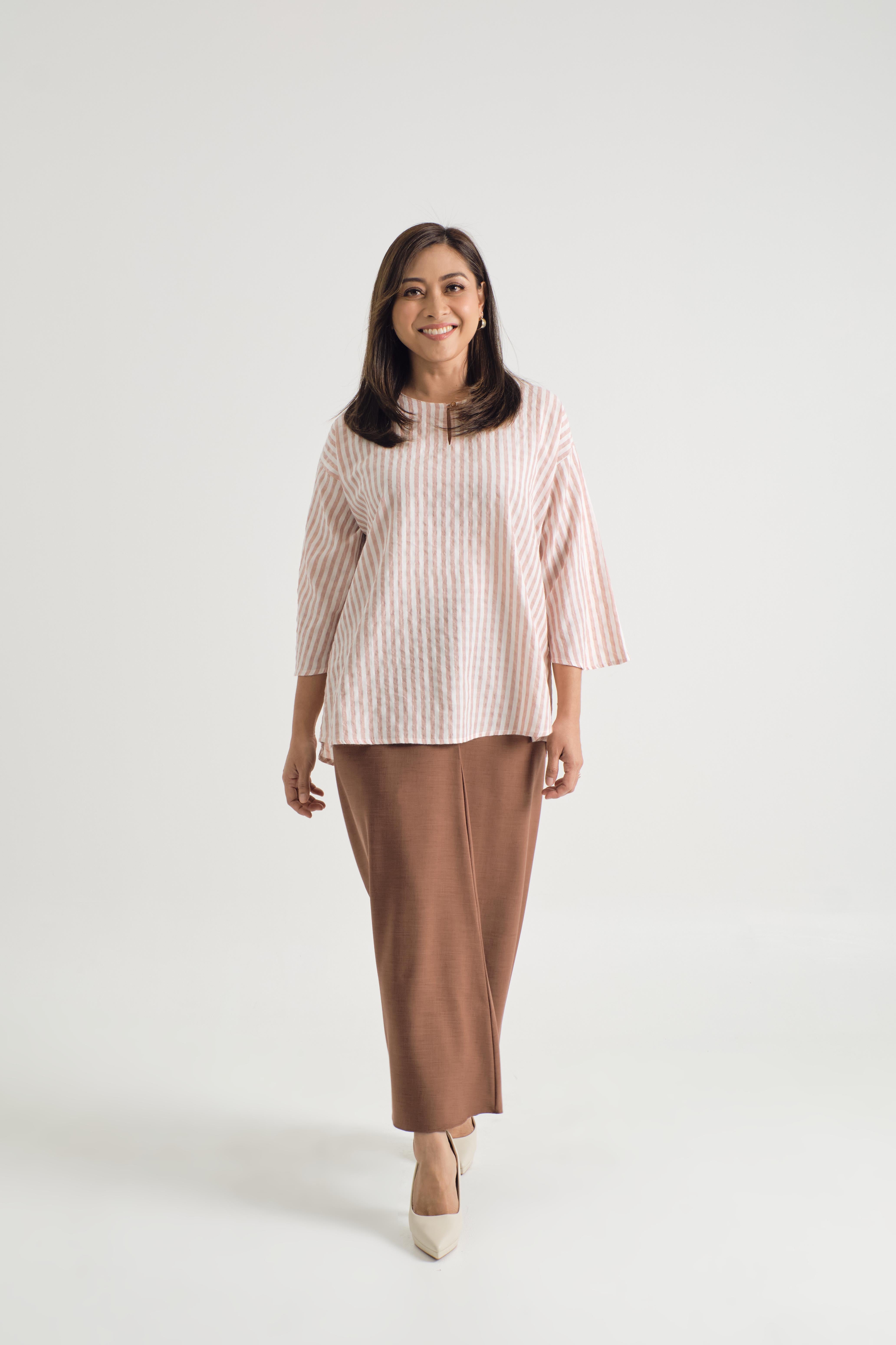 Pangku Baju Kurung Kedah - Stripe Pink