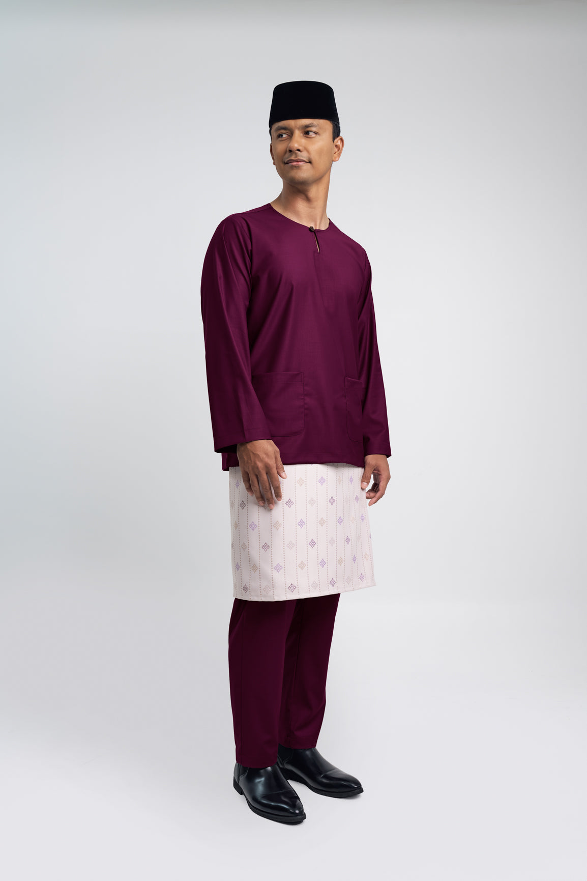 Patawali Modern Fit Baju Melayu Teluk Belanga - Purple Manggis