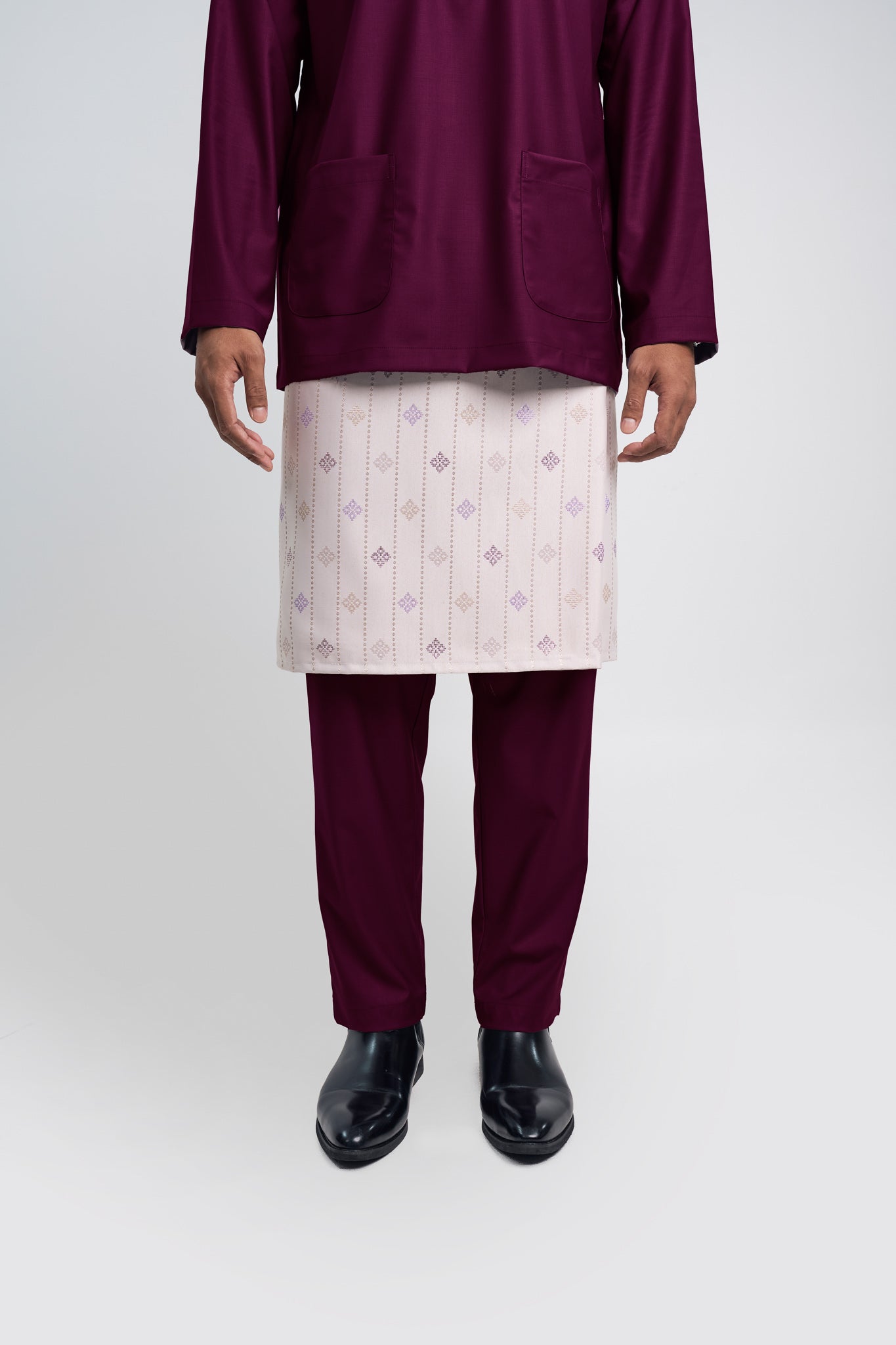 Patawali Modern Fit Baju Melayu Teluk Belanga - Purple Manggis
