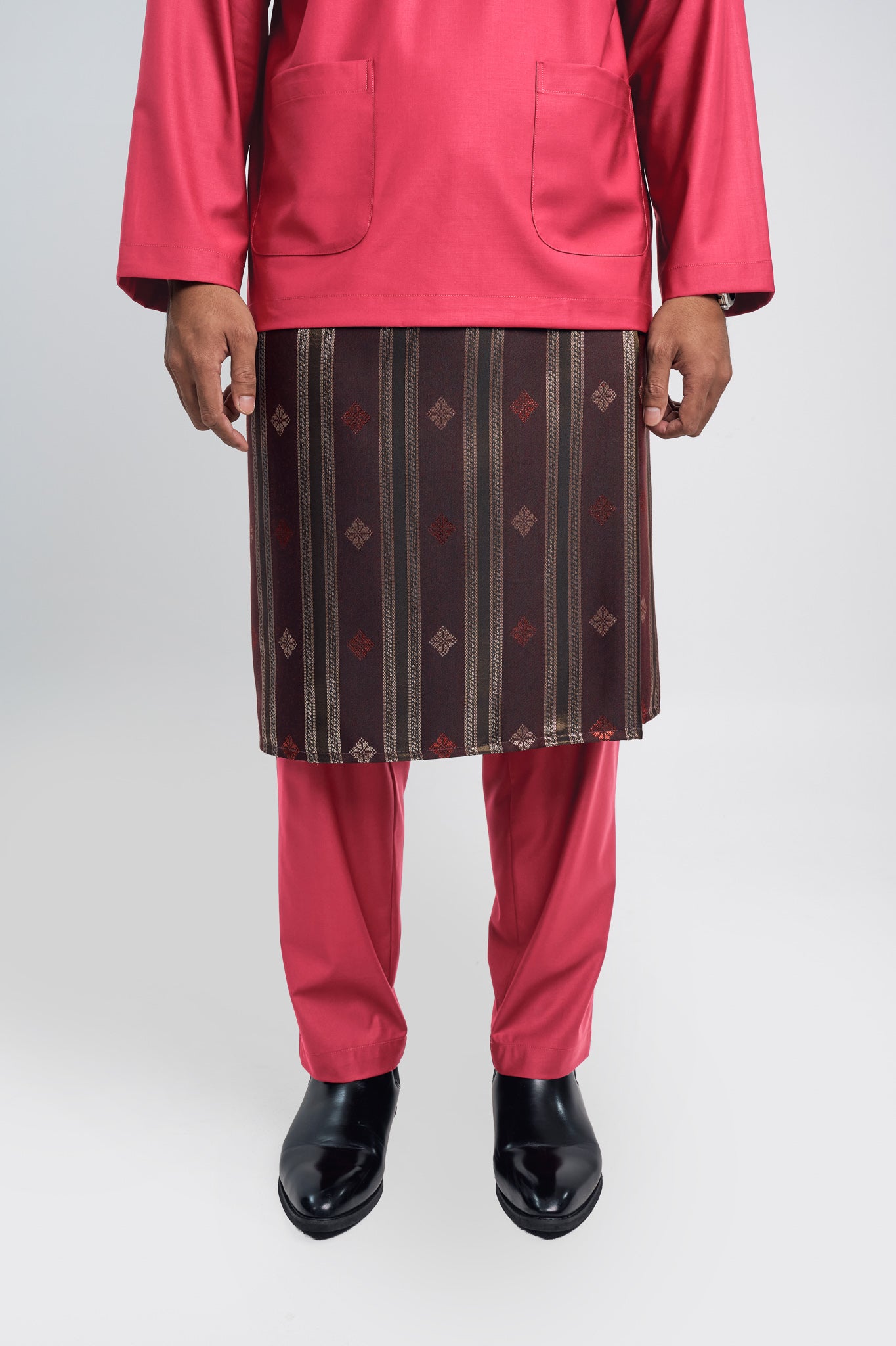 Patawali Modern Fit Baju Melayu Teluk Belanga - Rose Red
