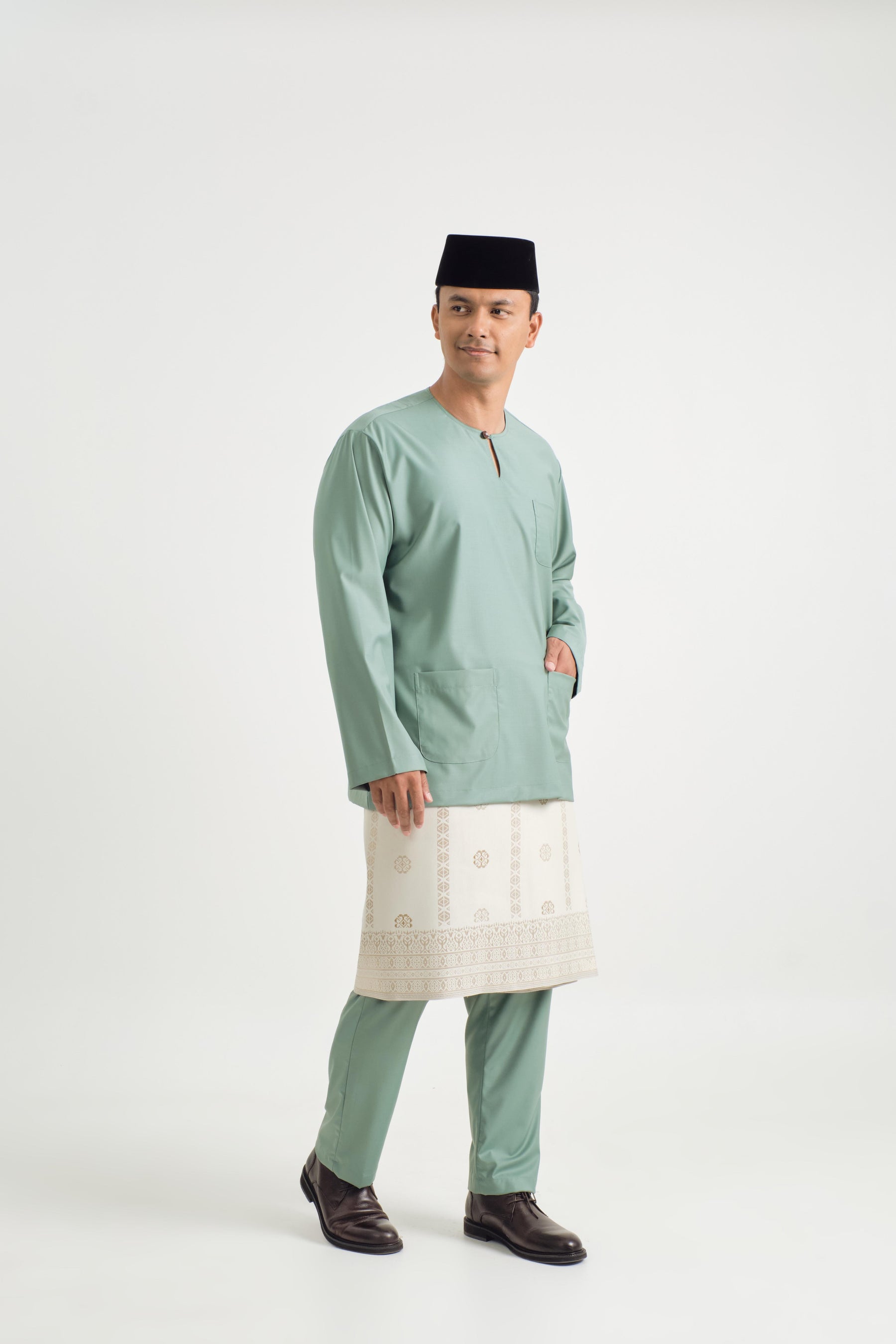 Patawali Classic Fit Baju Melayu Teluk Belanga - Soft Teal Green