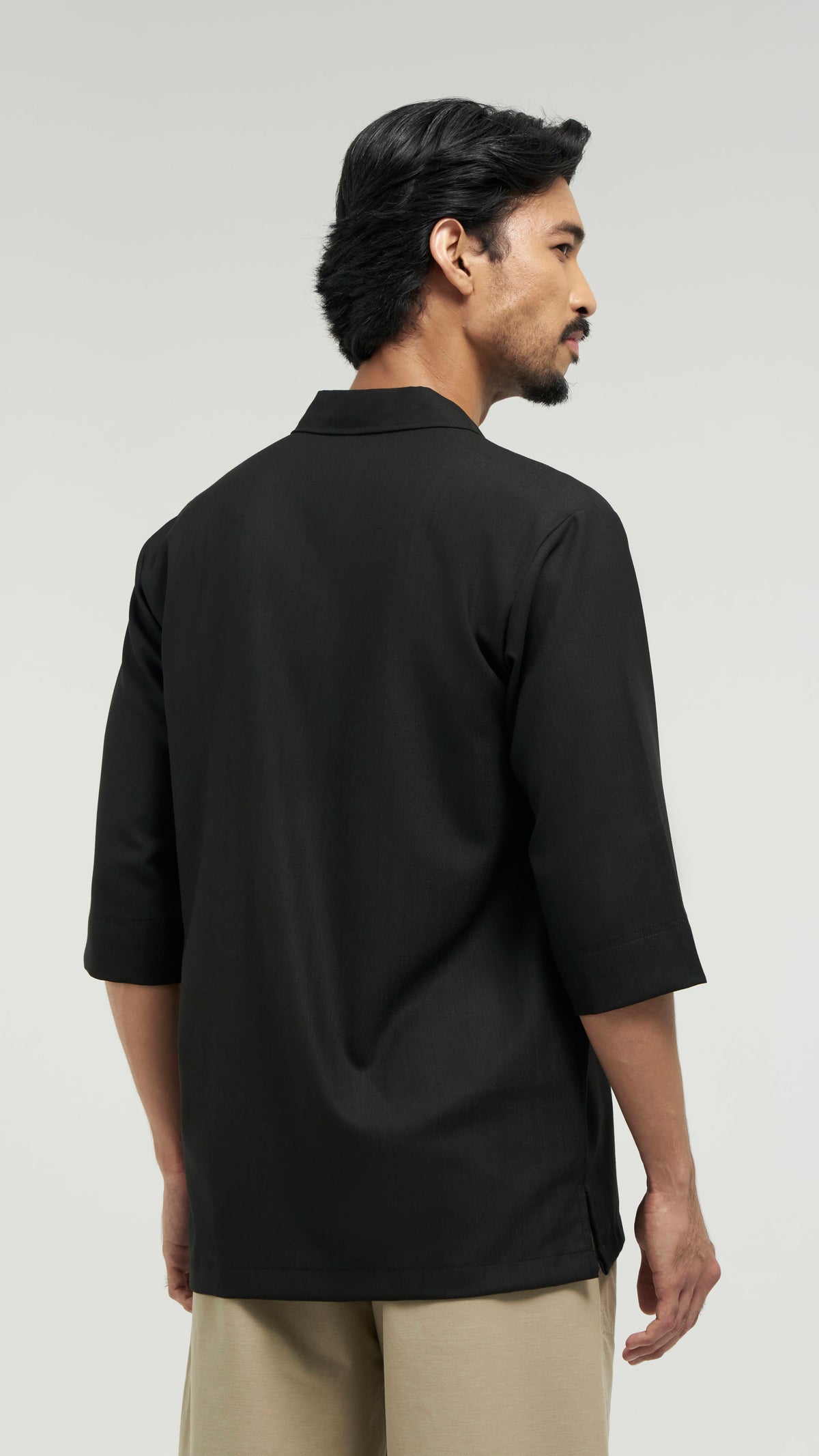Tasor Modern Fit Collared Quarter Sleeve Top - Black