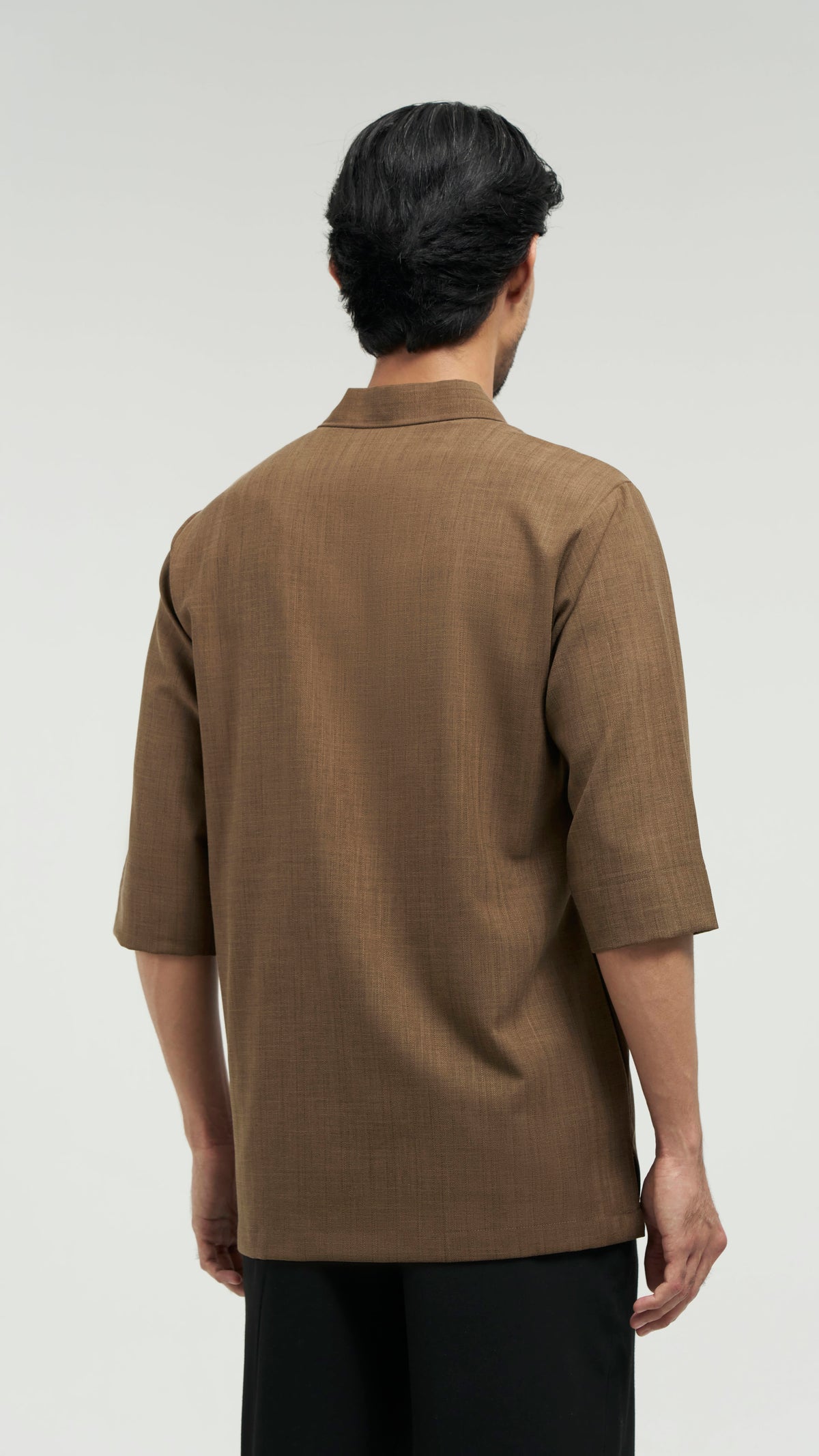 Tasor Modern Fit Collared Quarter Sleeve Top - Dark Brown