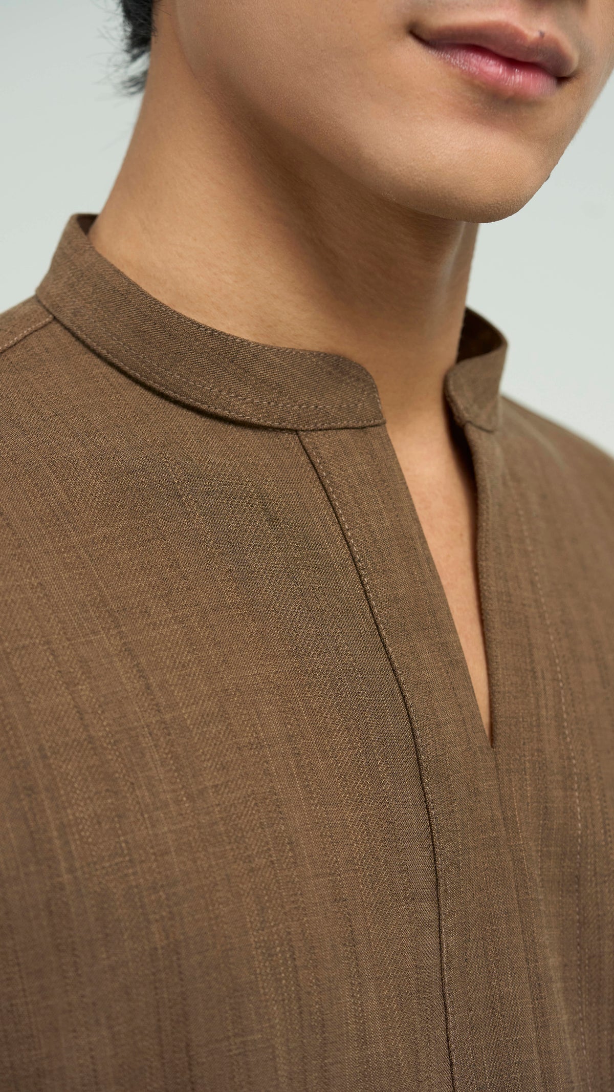 Tasor Modern Fit Collared Top - Dark Brown