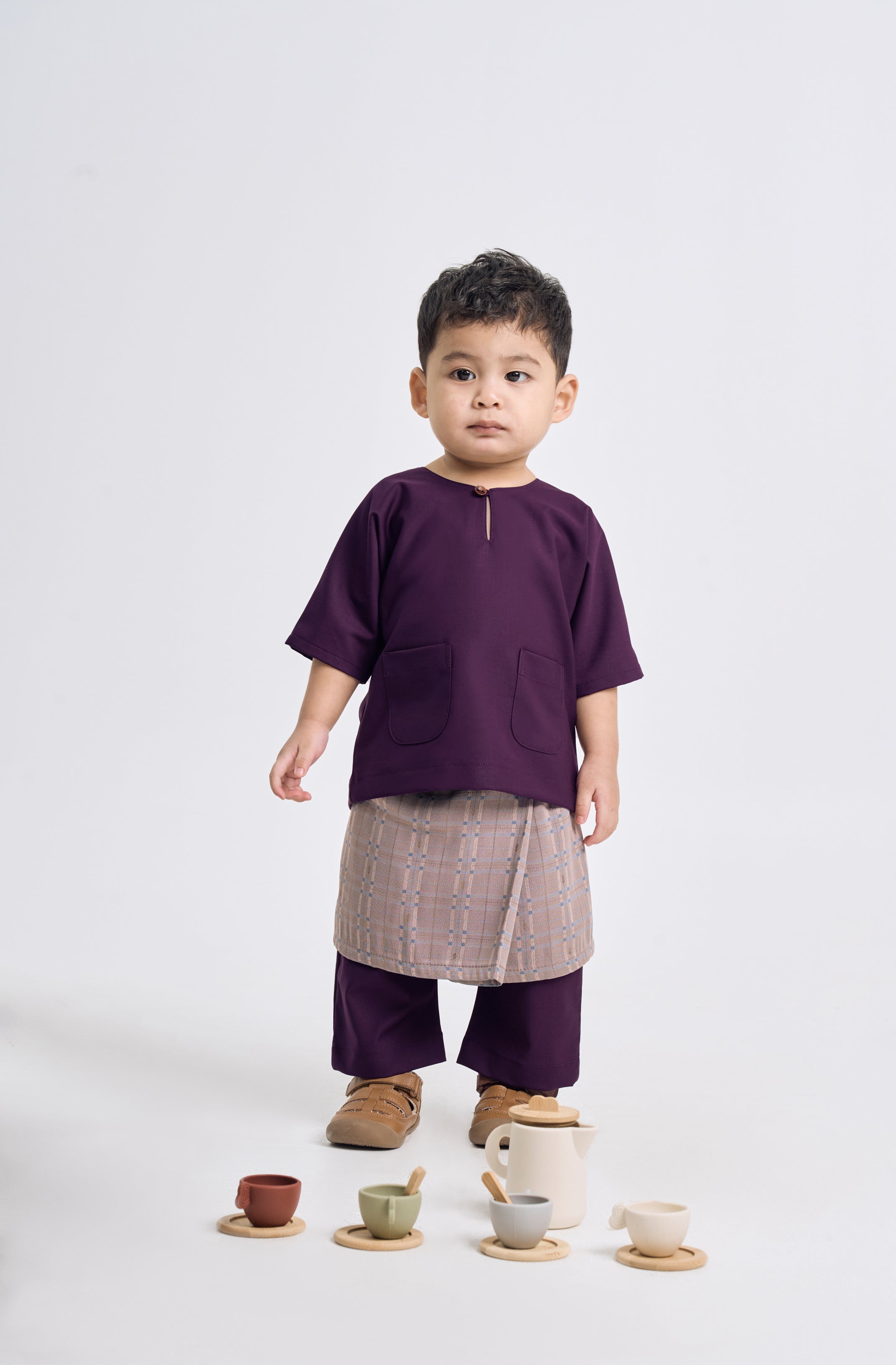 Patawali Baby Boys Baju Melayu Teluk Belanga - Dark Purple