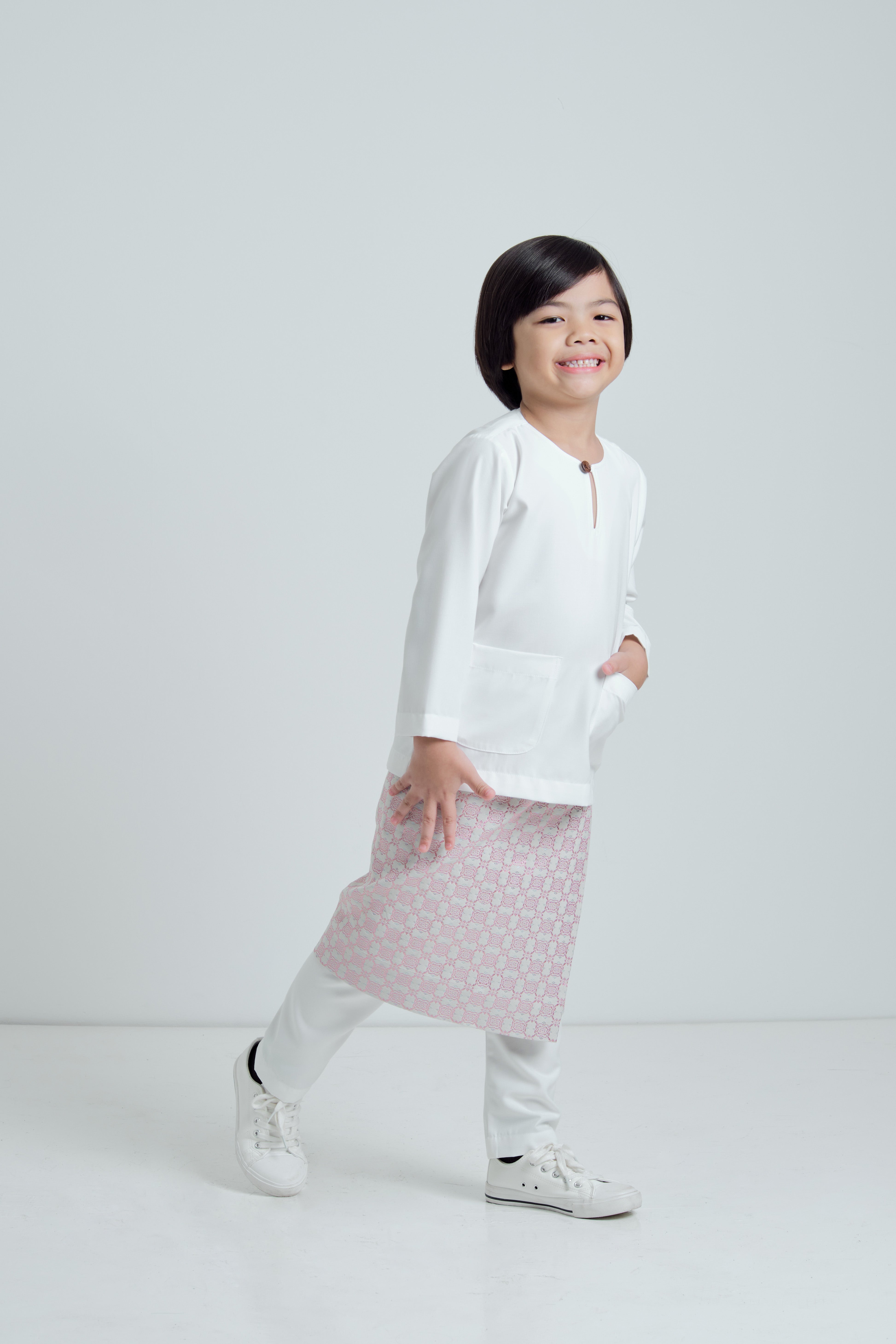 Patawali Boys Baju Melayu Teluk Belanga - Blanc White