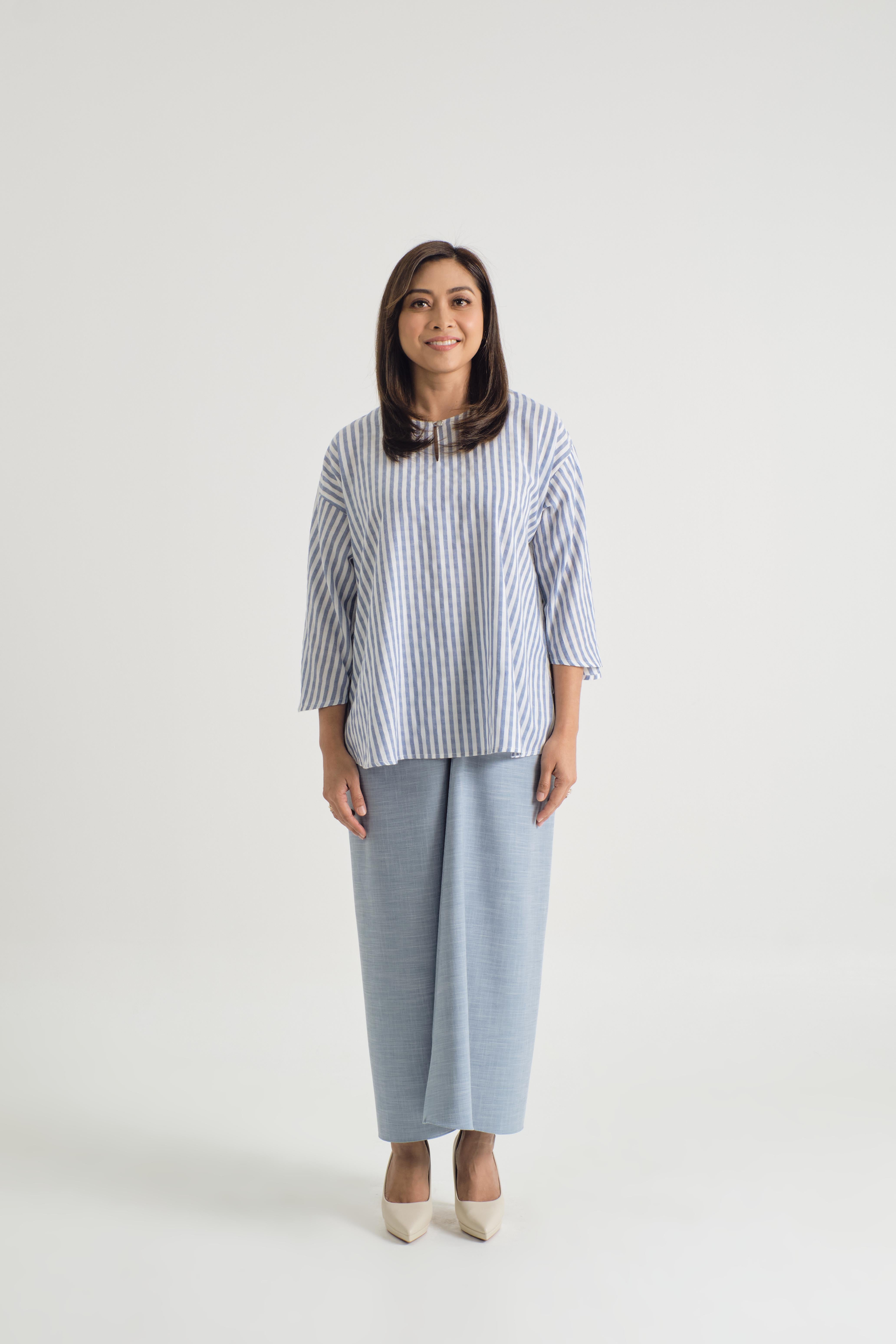 Pangku Baju Kurung Kedah - Stripe Blue