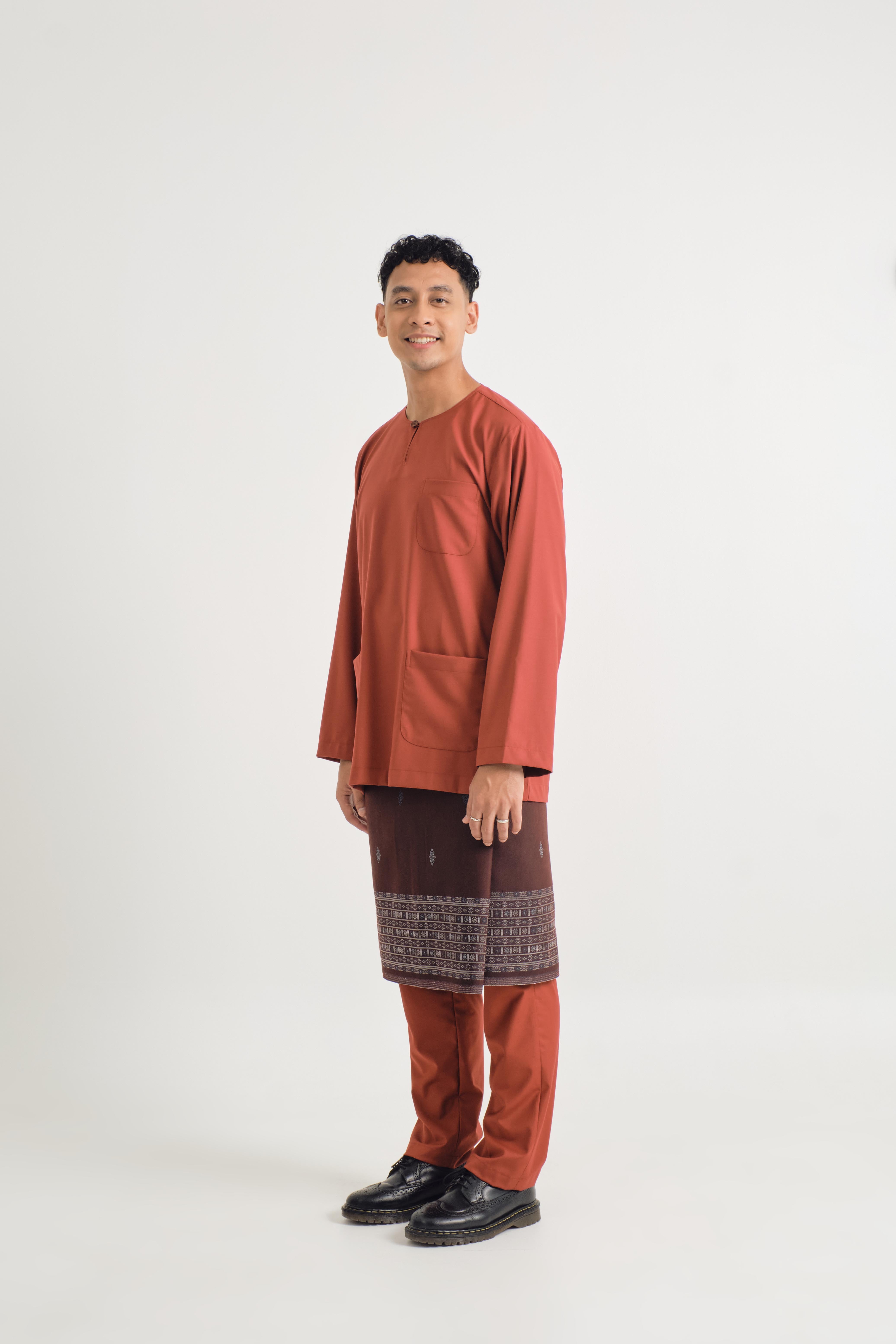 Patawali Classic Fit Baju Melayu Teluk Belanga - Brick Red