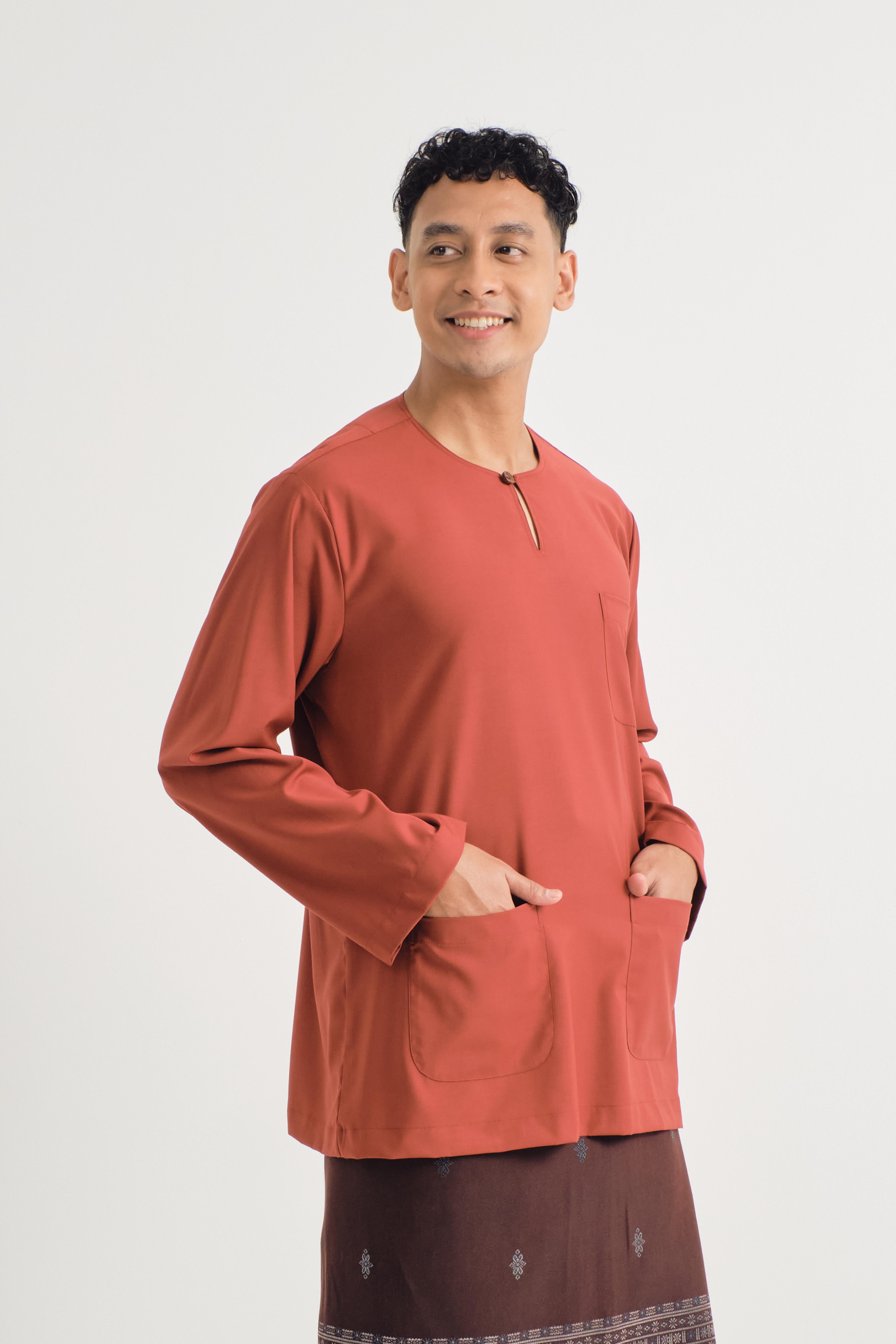 Patawali Classic Fit Baju Melayu Teluk Belanga - Brick Red