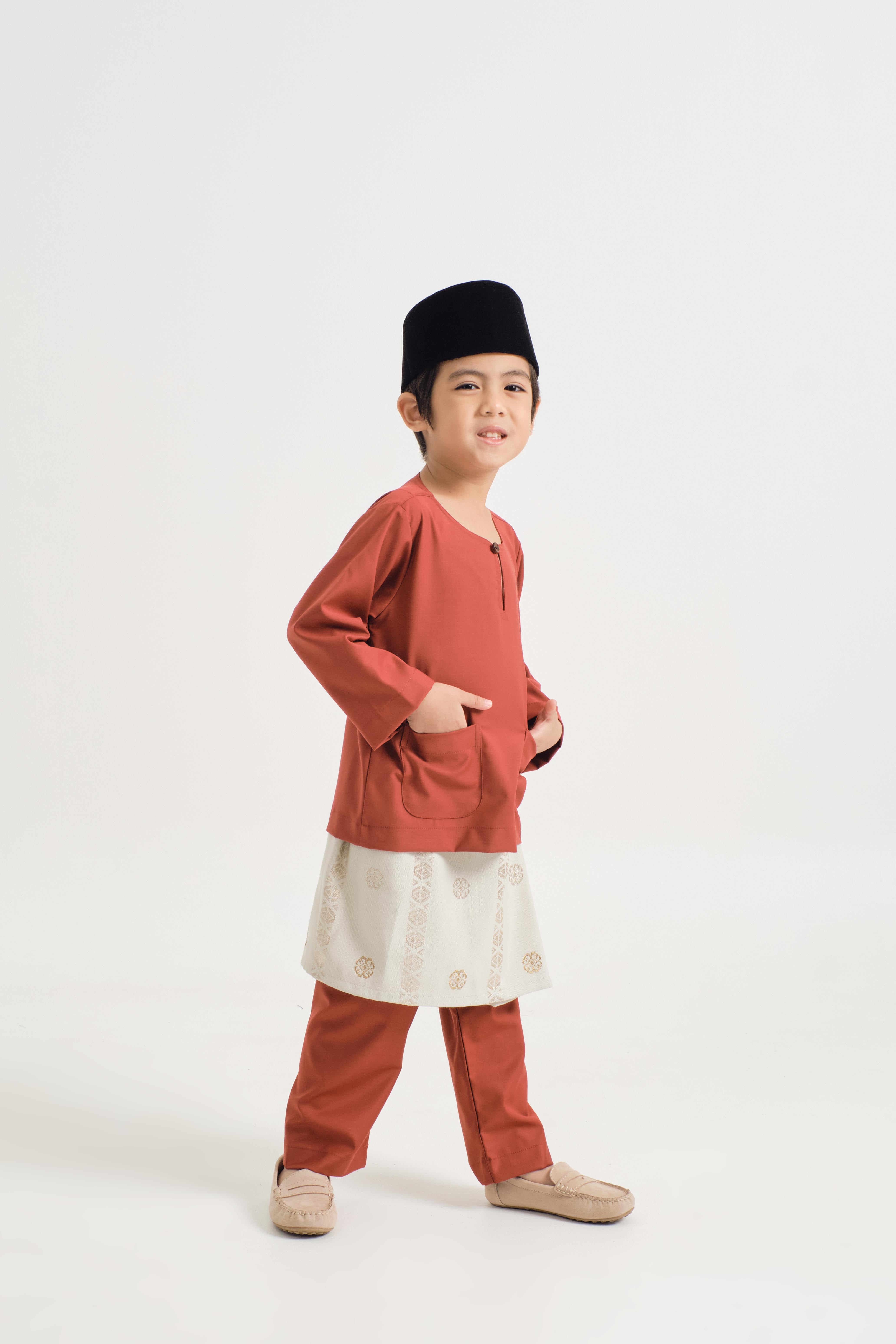 Patawali Boys Baju Melayu Teluk Belanga - Brick Red