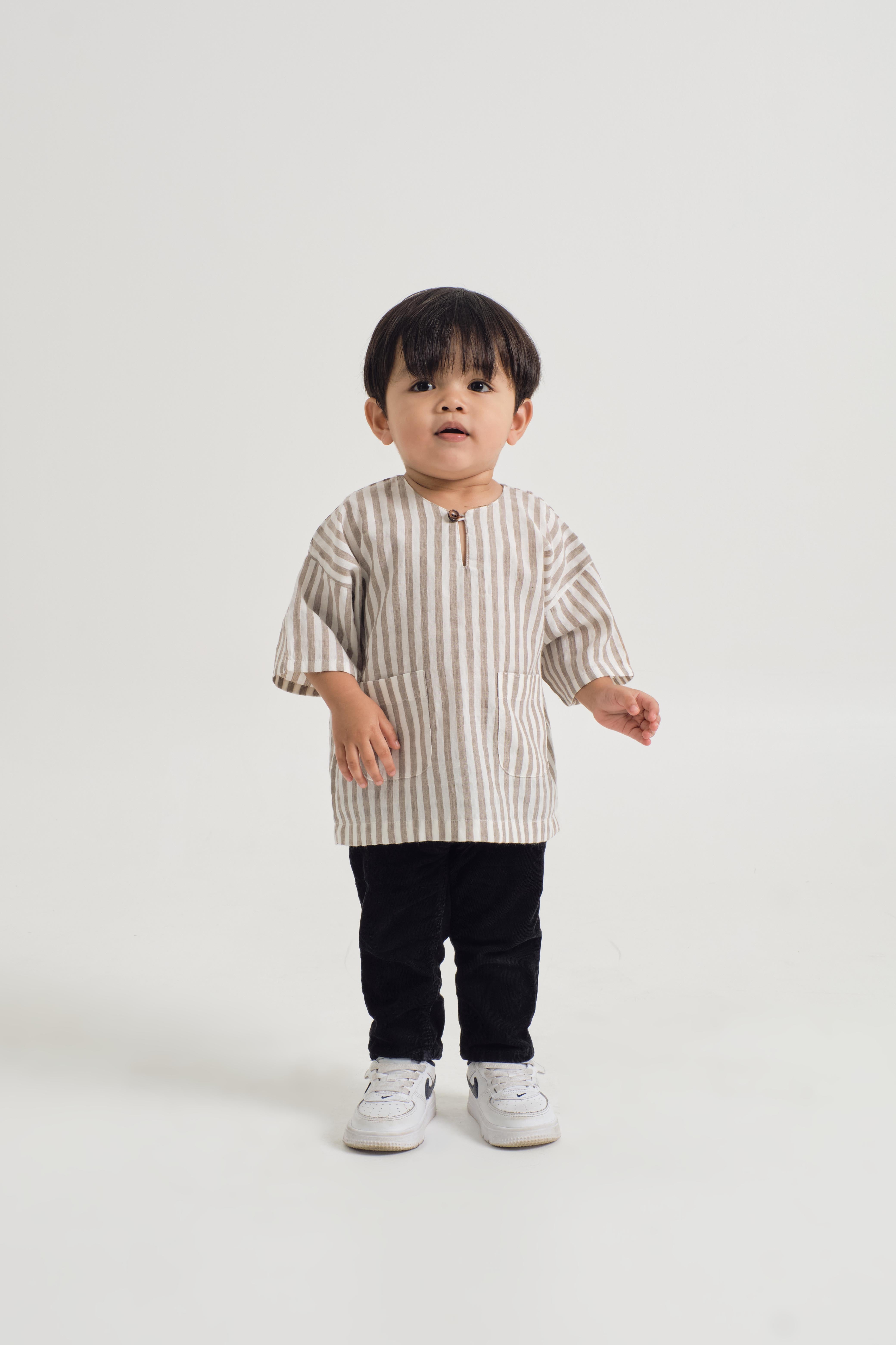 Pangku Baby Boys Top - Stripe Brown