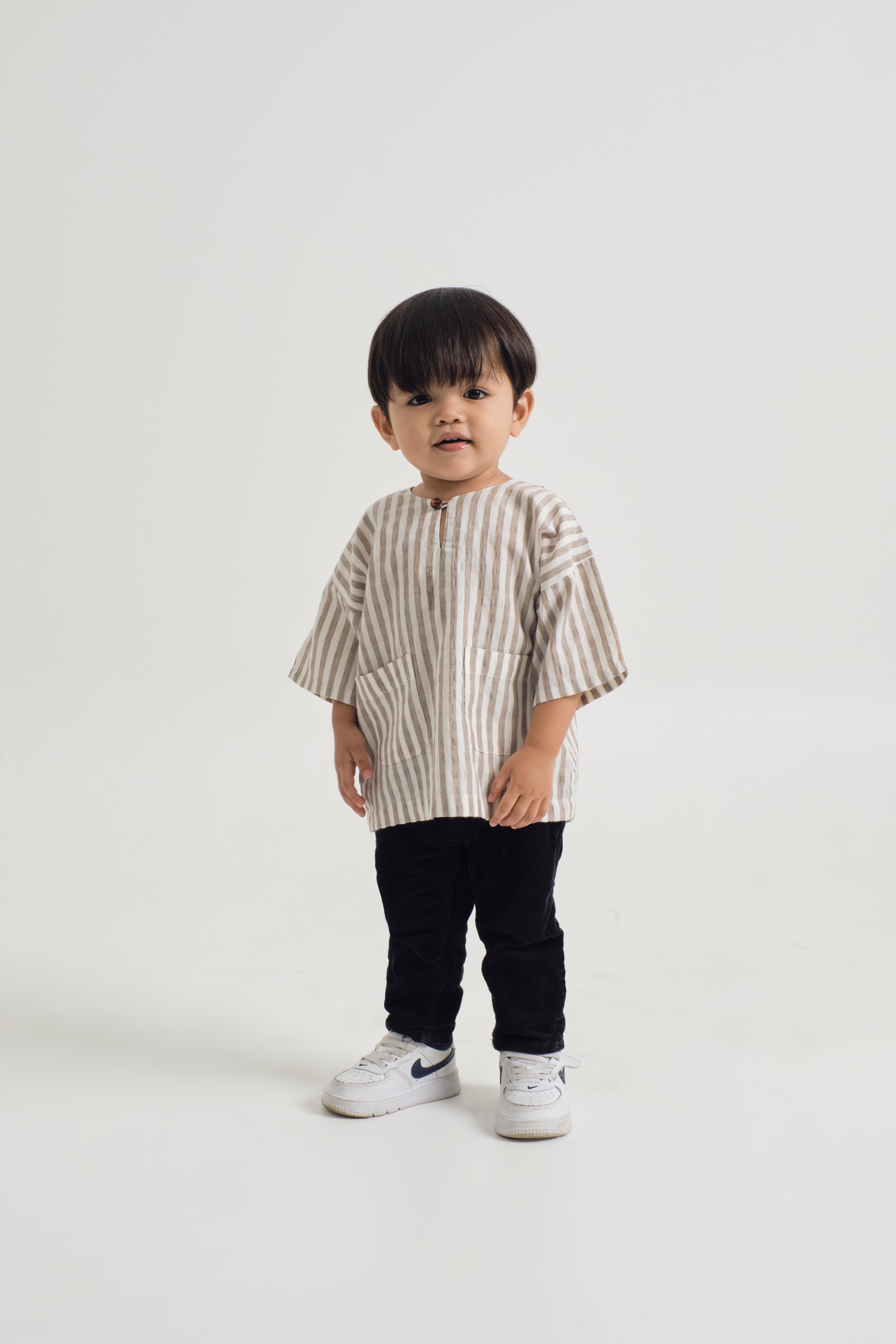 Pangku Baby Boys Top - Stripe Brown