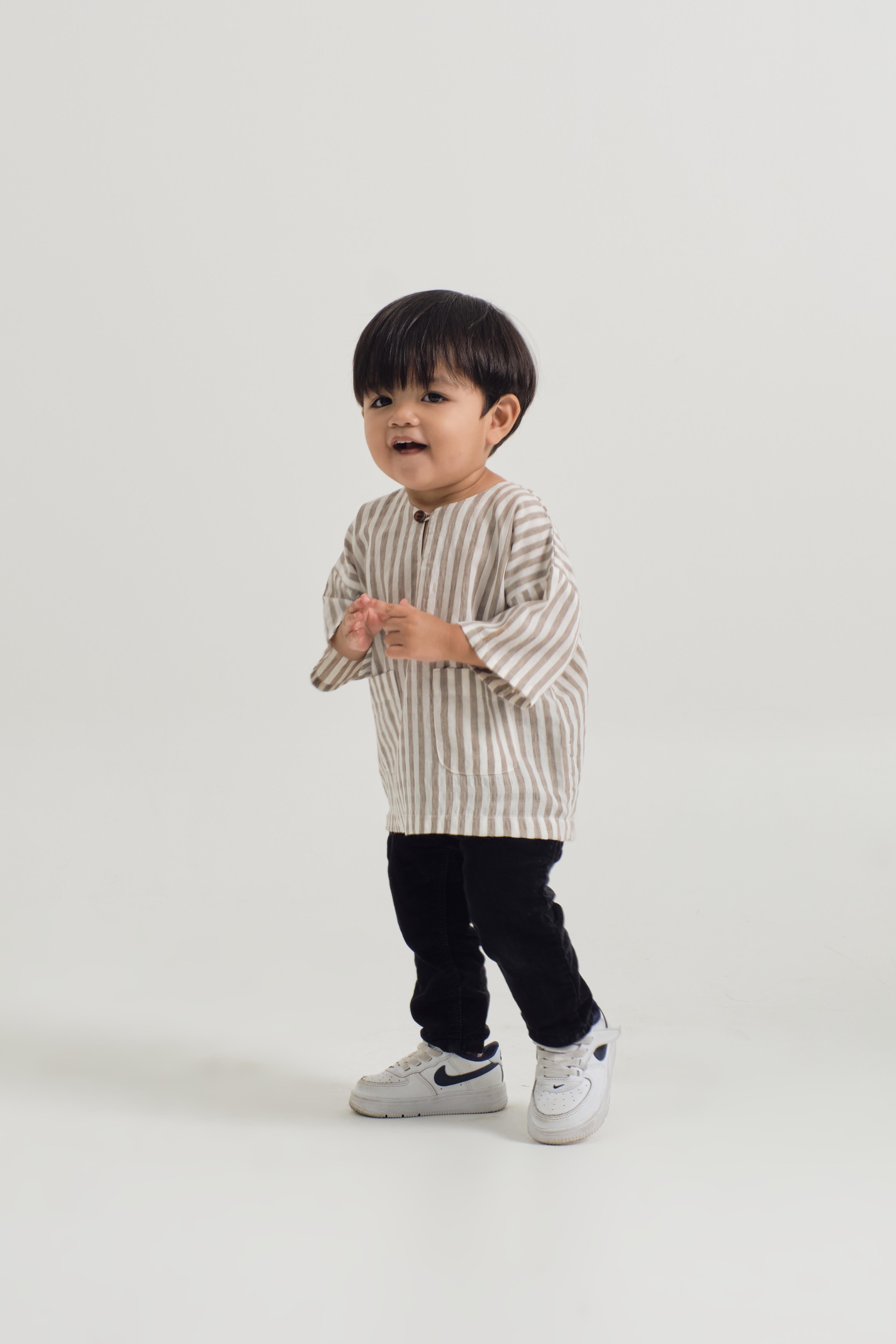 Pangku Baby Boys Top - Stripe Brown