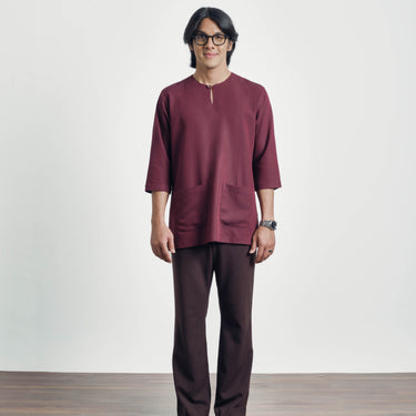 Nadim Three Quarter Sleeve Top - Burgundy Red