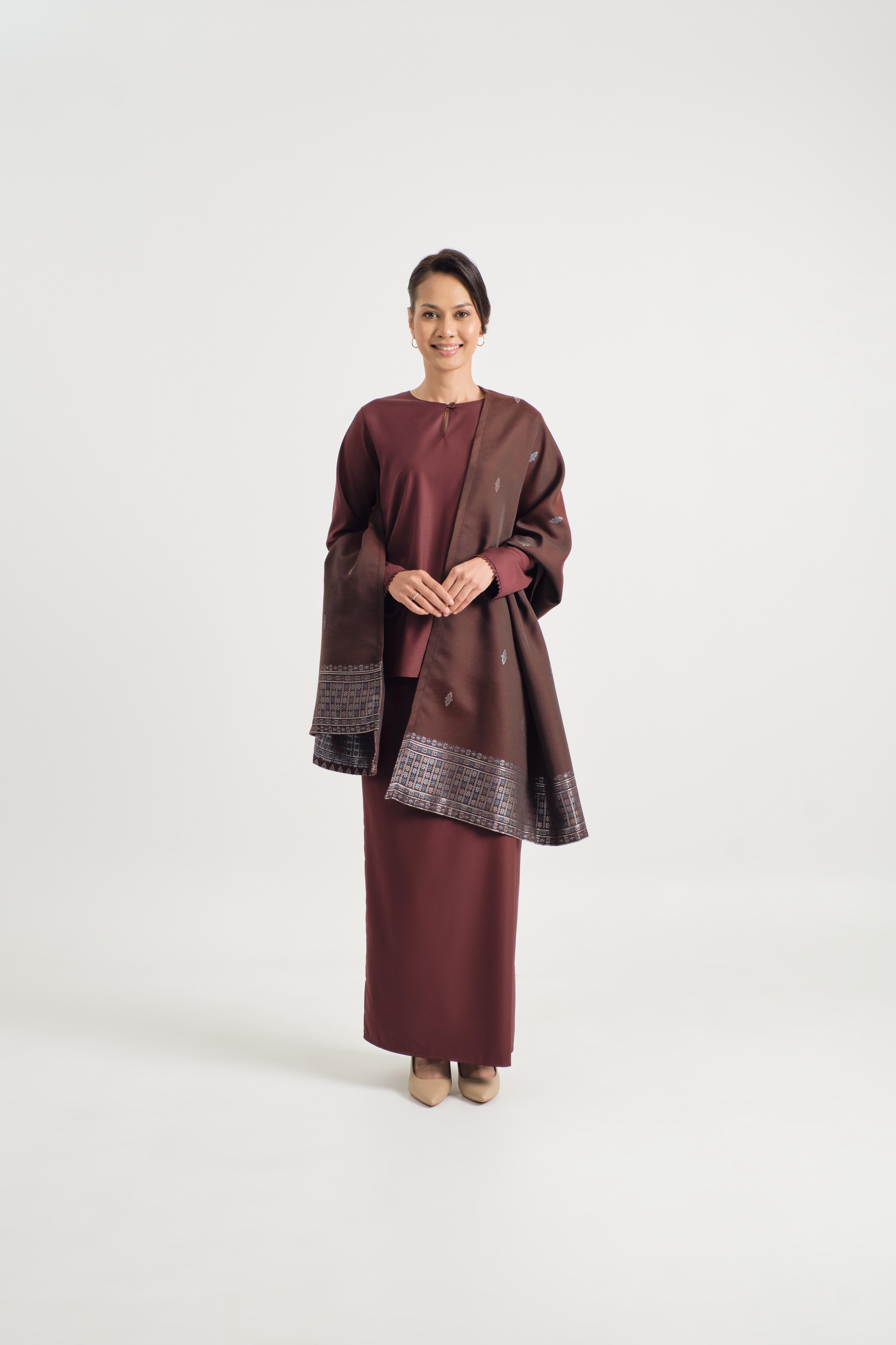 Patawali Baju Kurung - Burgundy Red