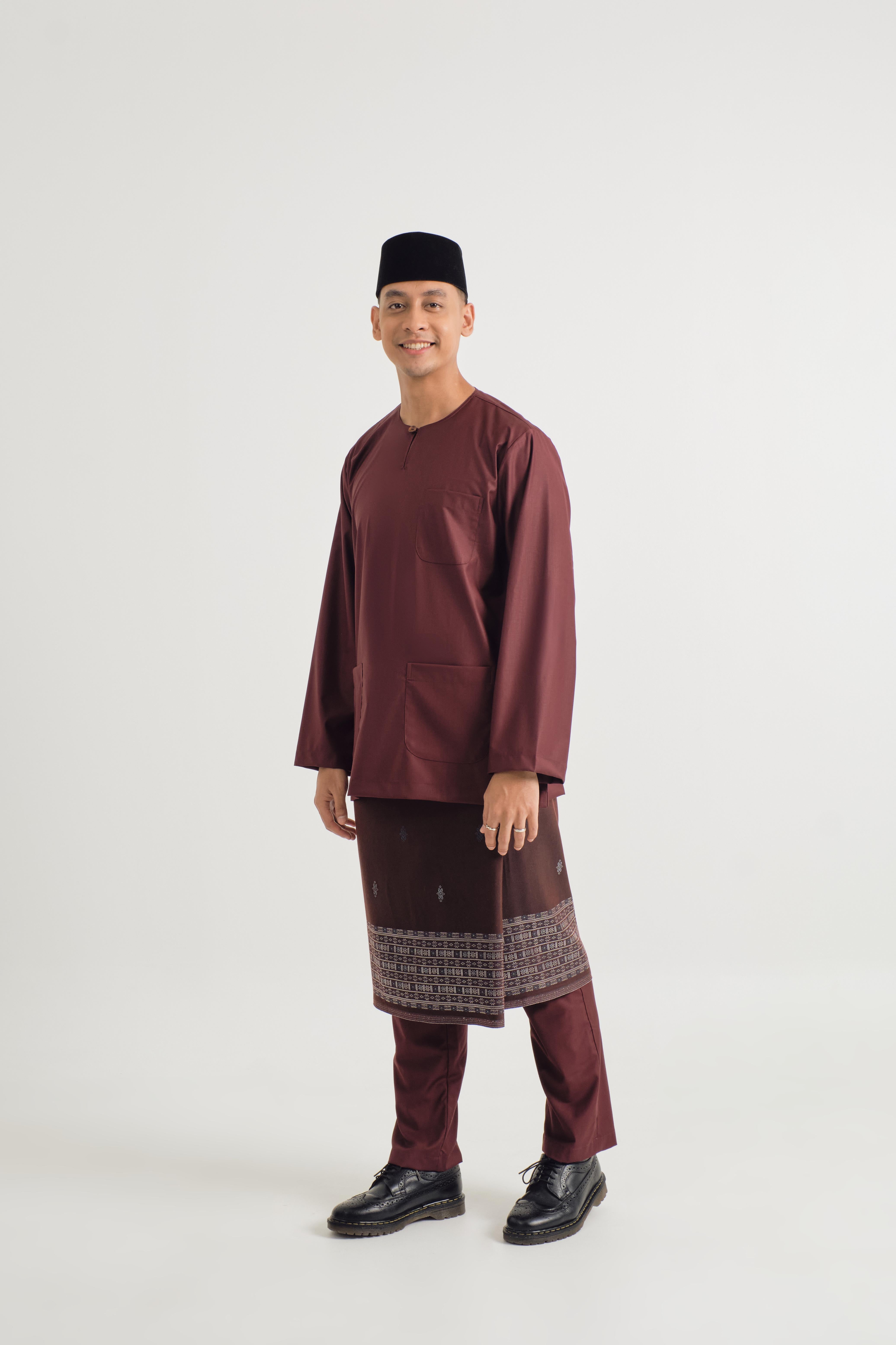 Patawali Classic Fit Baju Melayu Teluk Belanga - Burgundy Red