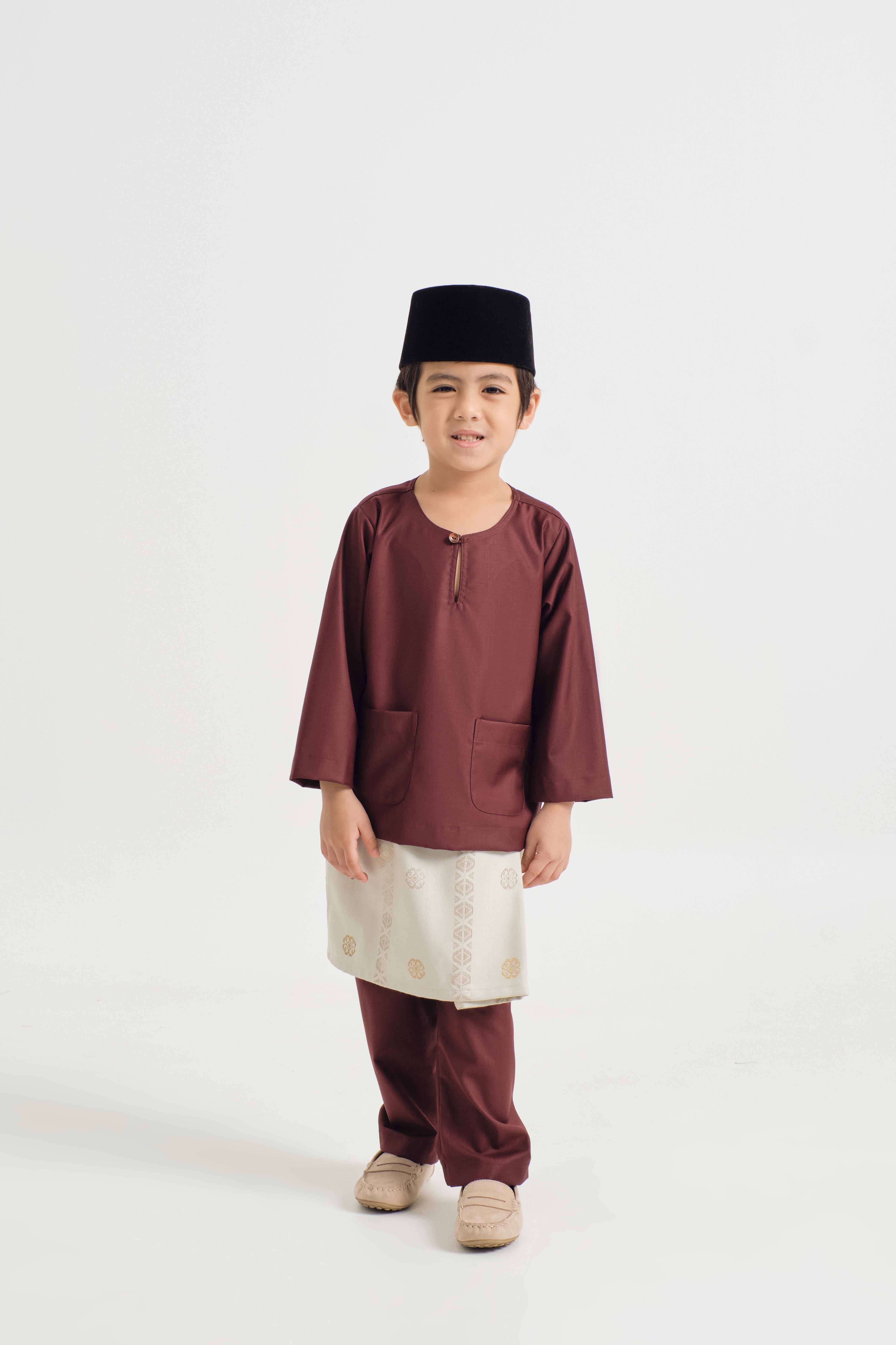 Patawali Boys Baju Melayu Teluk Belanga - Burgundy Red