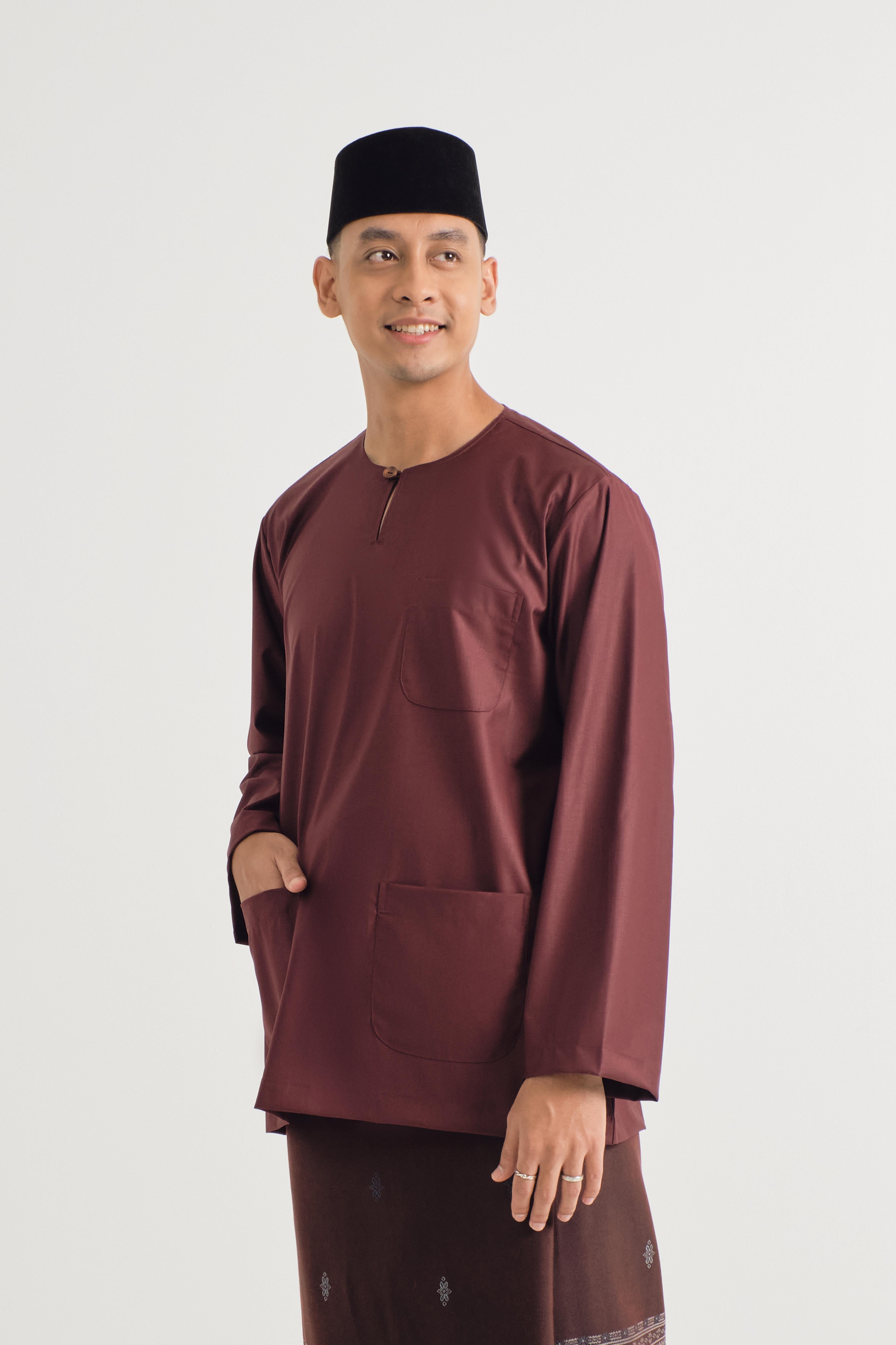 Patawali Classic Fit Baju Melayu Teluk Belanga - Burgundy Red