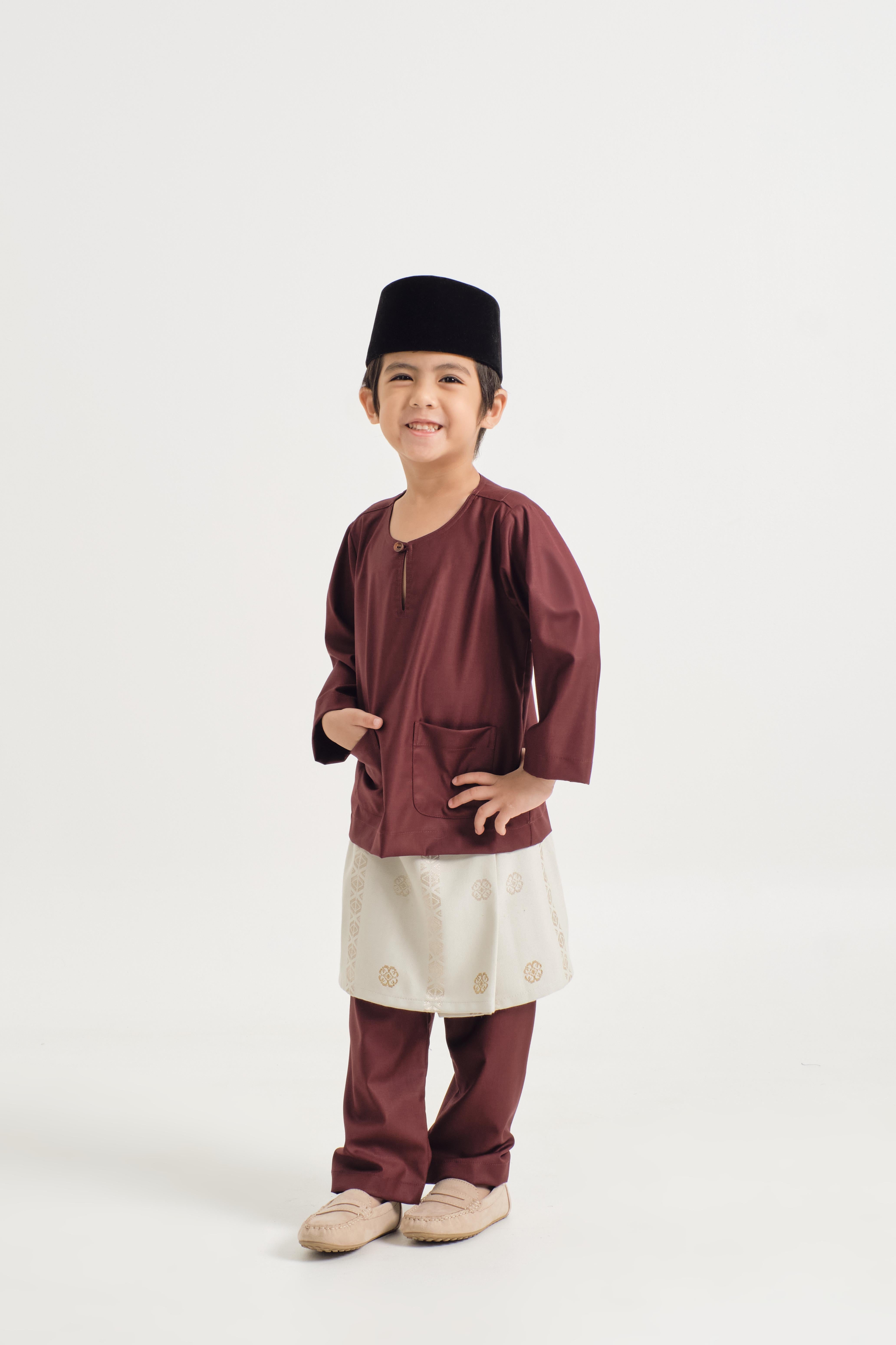 Patawali Boys Baju Melayu Teluk Belanga - Burgundy Red