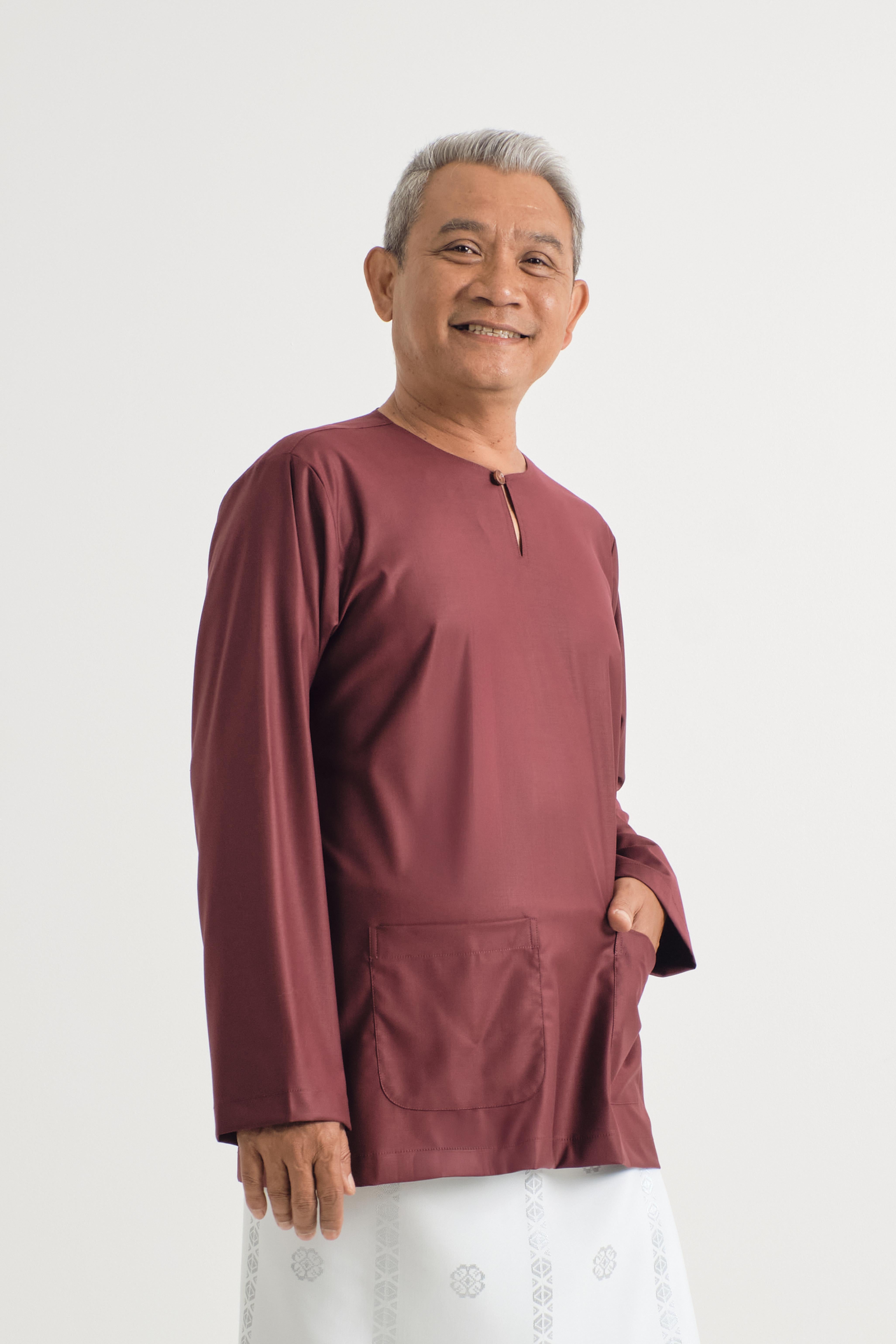 Patawali Modern Fit Baju Melayu Teluk Belanga - Burgundy Red