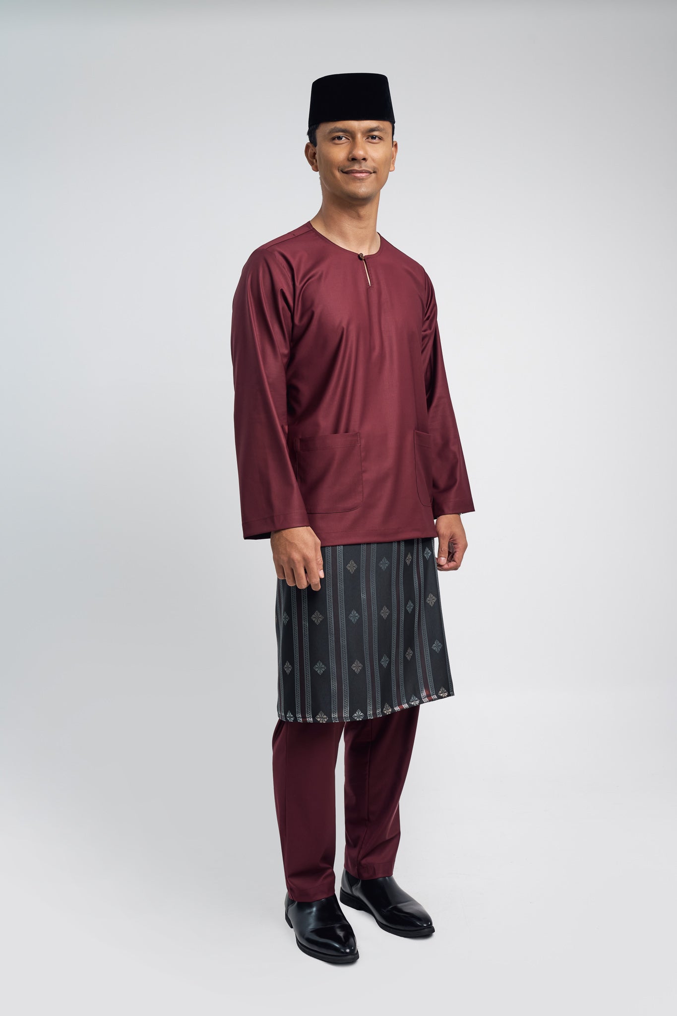 Patawali Modern Fit Baju Melayu Teluk Belanga - Burgundy Red
