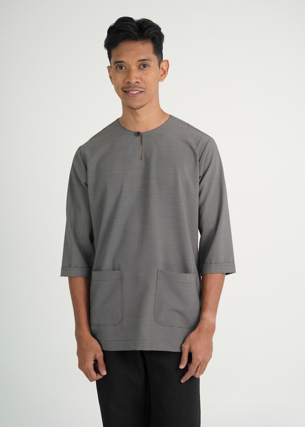 Tebalaya Three Quarter Sleeve Top - Checkered Black