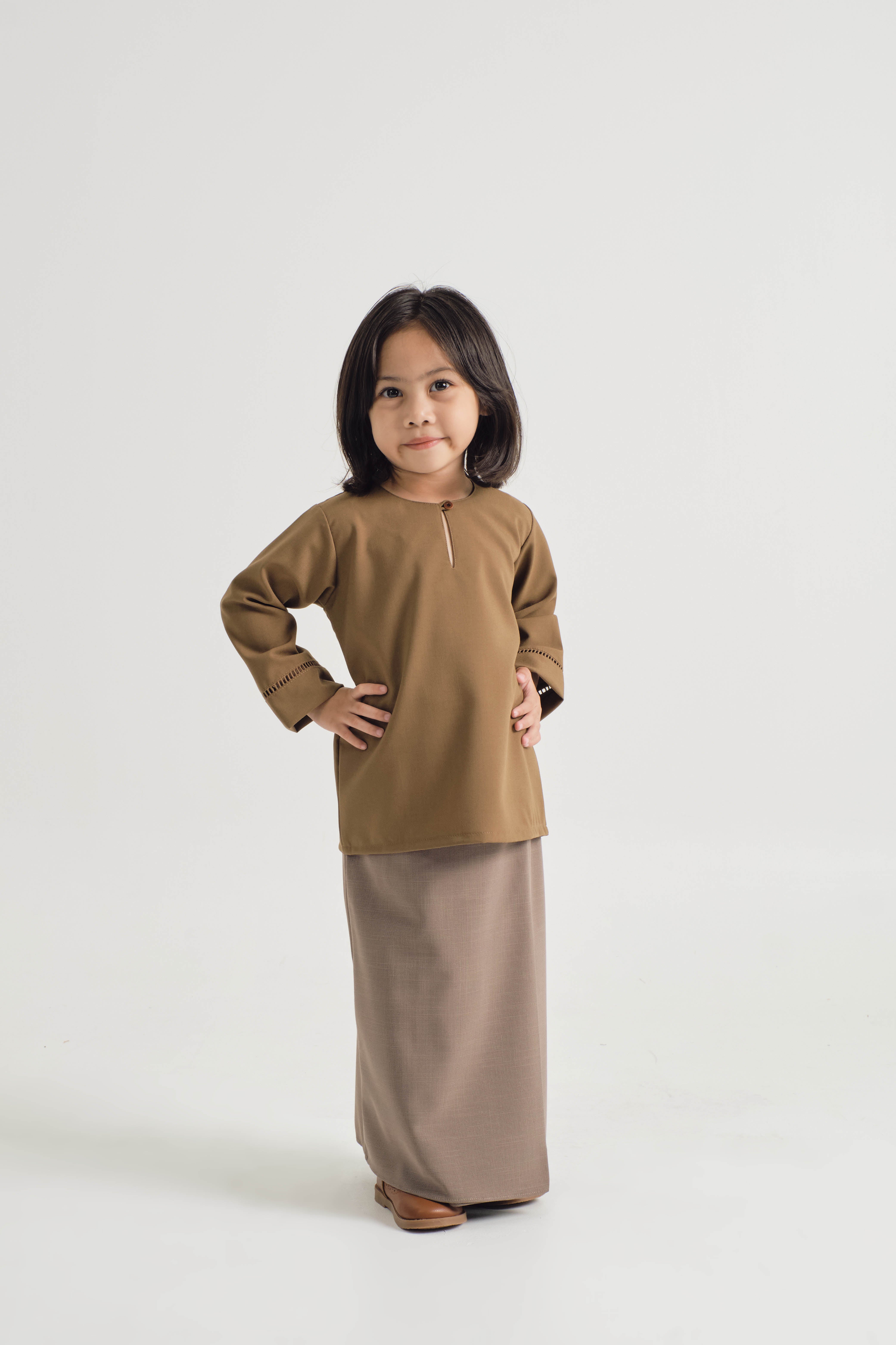 Tebalaya Girls Kurung Kedah - Coffee Brown