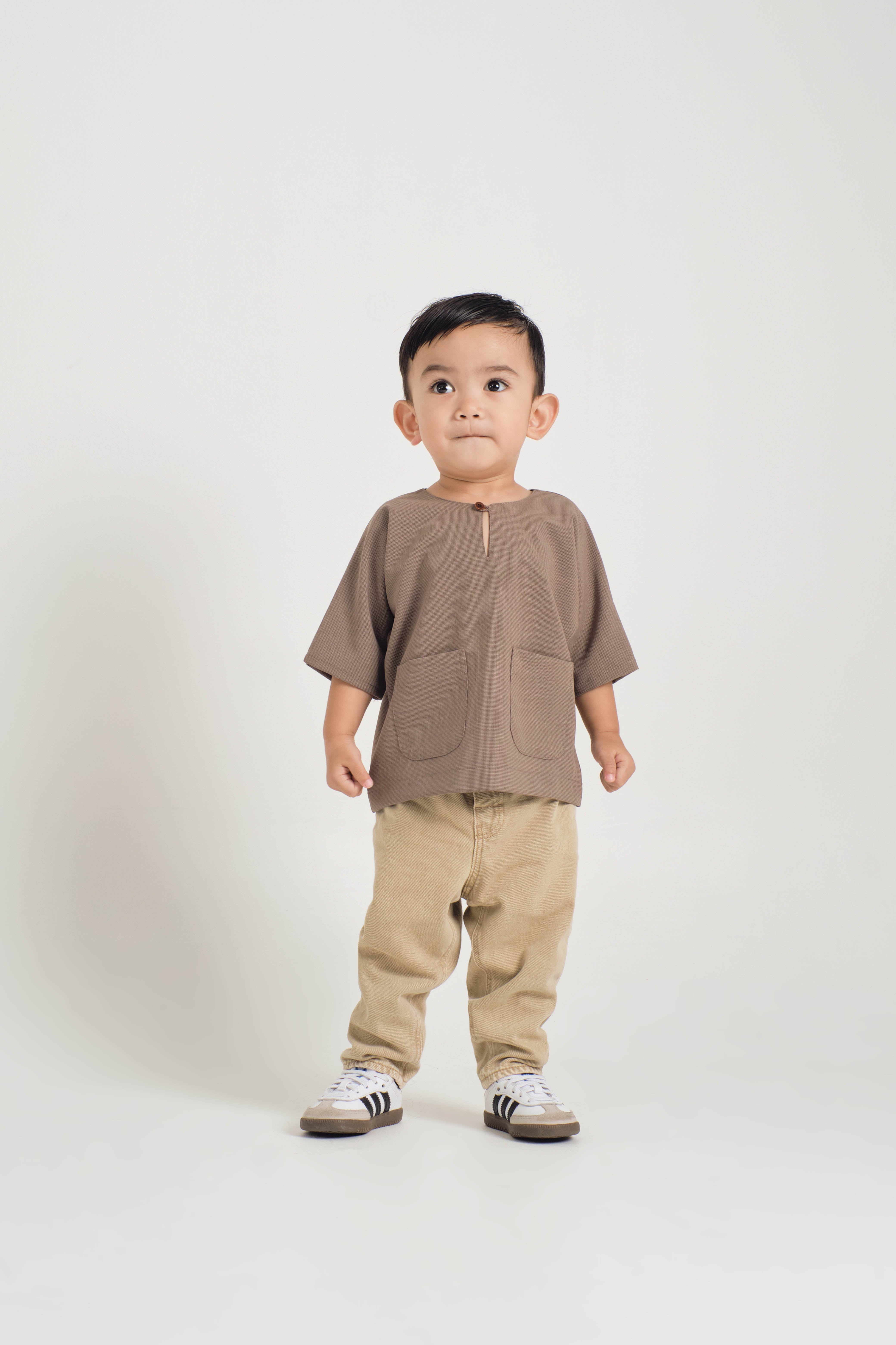 Tebalaya Baby Boys Quarter Sleeves - Checkered Coffee Brown