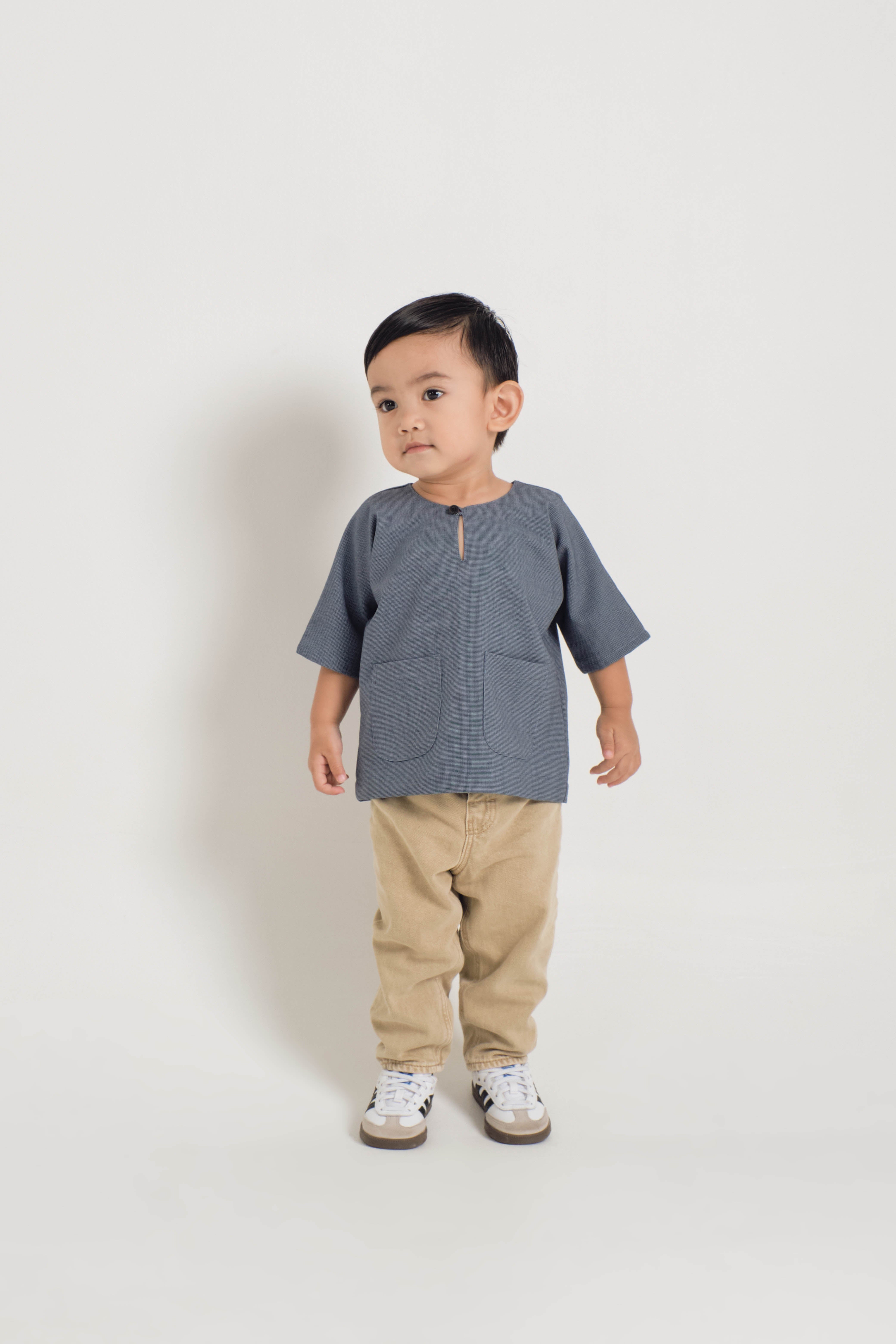 Tebalaya Baby Boys Quarter Sleeves - Checkered Navy Blue