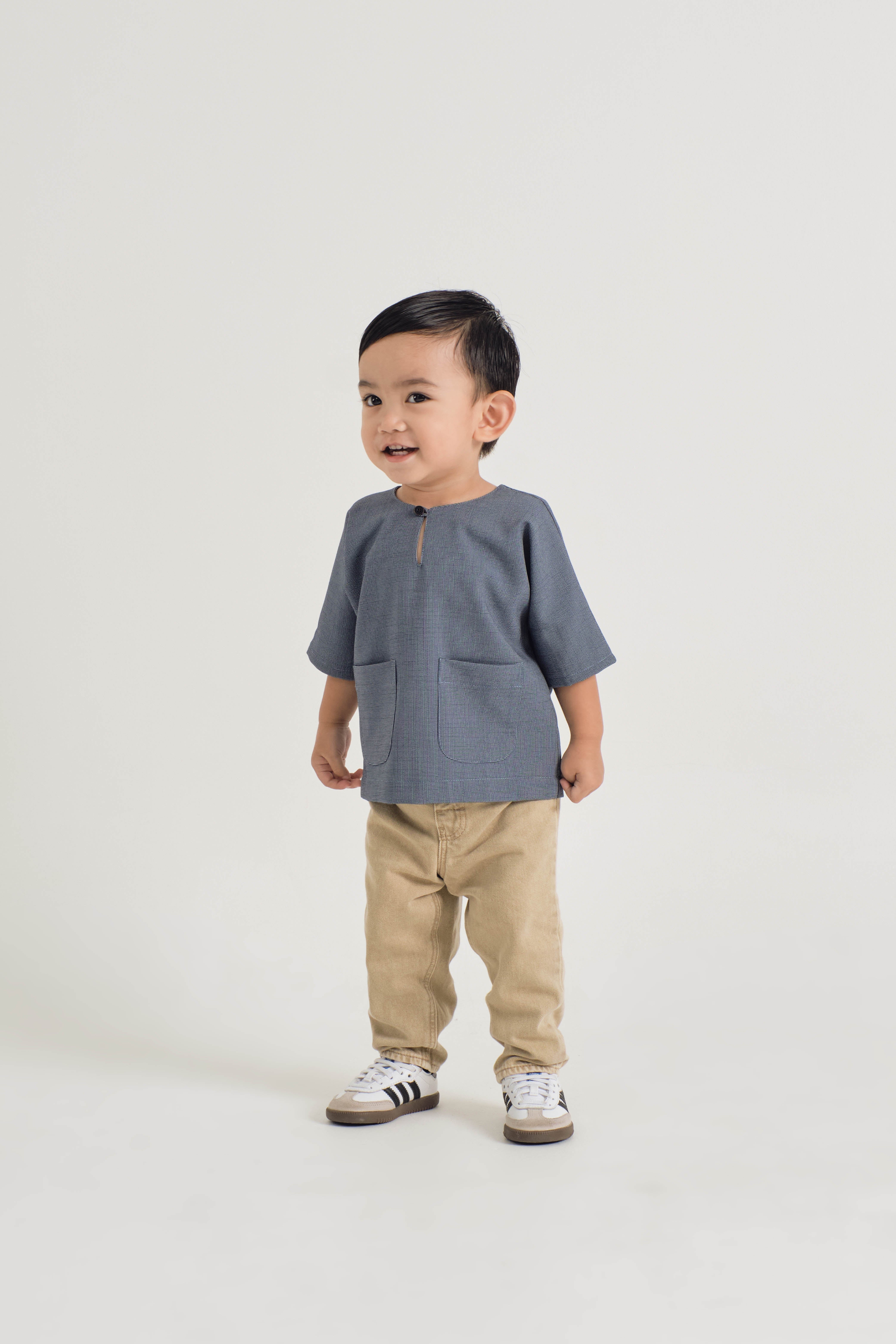 Tebalaya Baby Boys Quarter Sleeves - Checkered Navy Blue