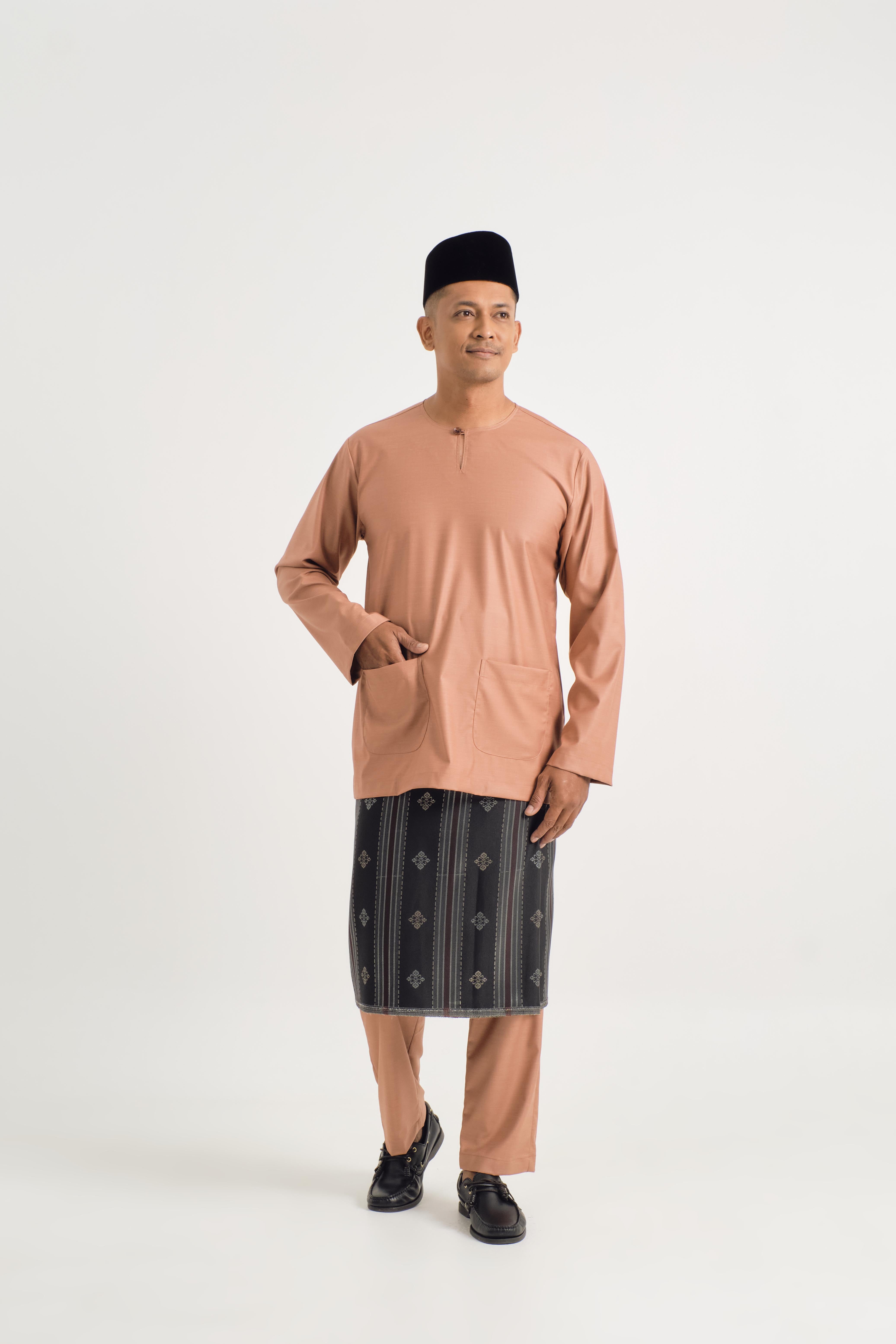 Patawali Modern Fit Baju Melayu Teluk Belanga - Clay Brown