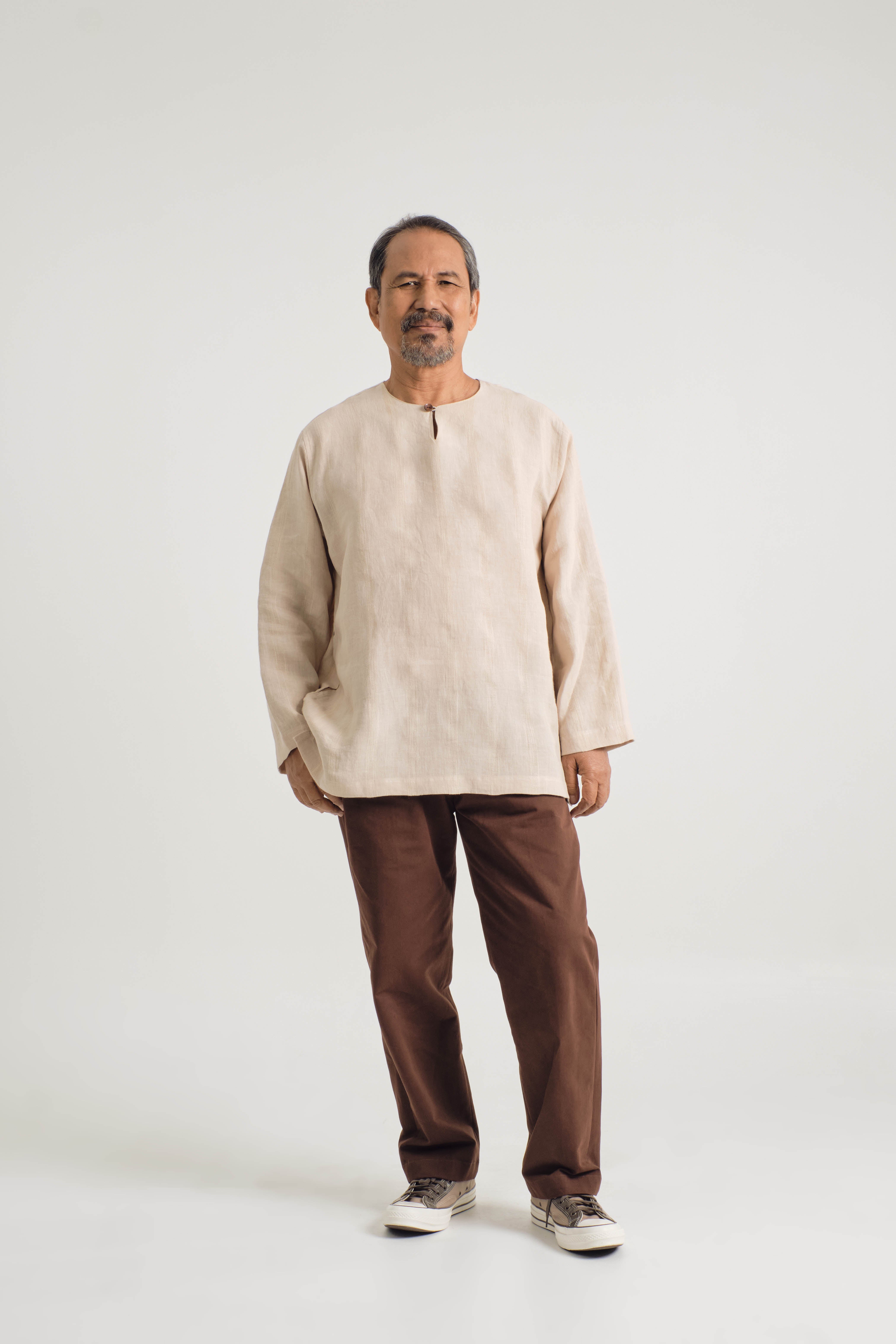 KHATAM x M.NASIR : Classic Fit Linen Top - Cream