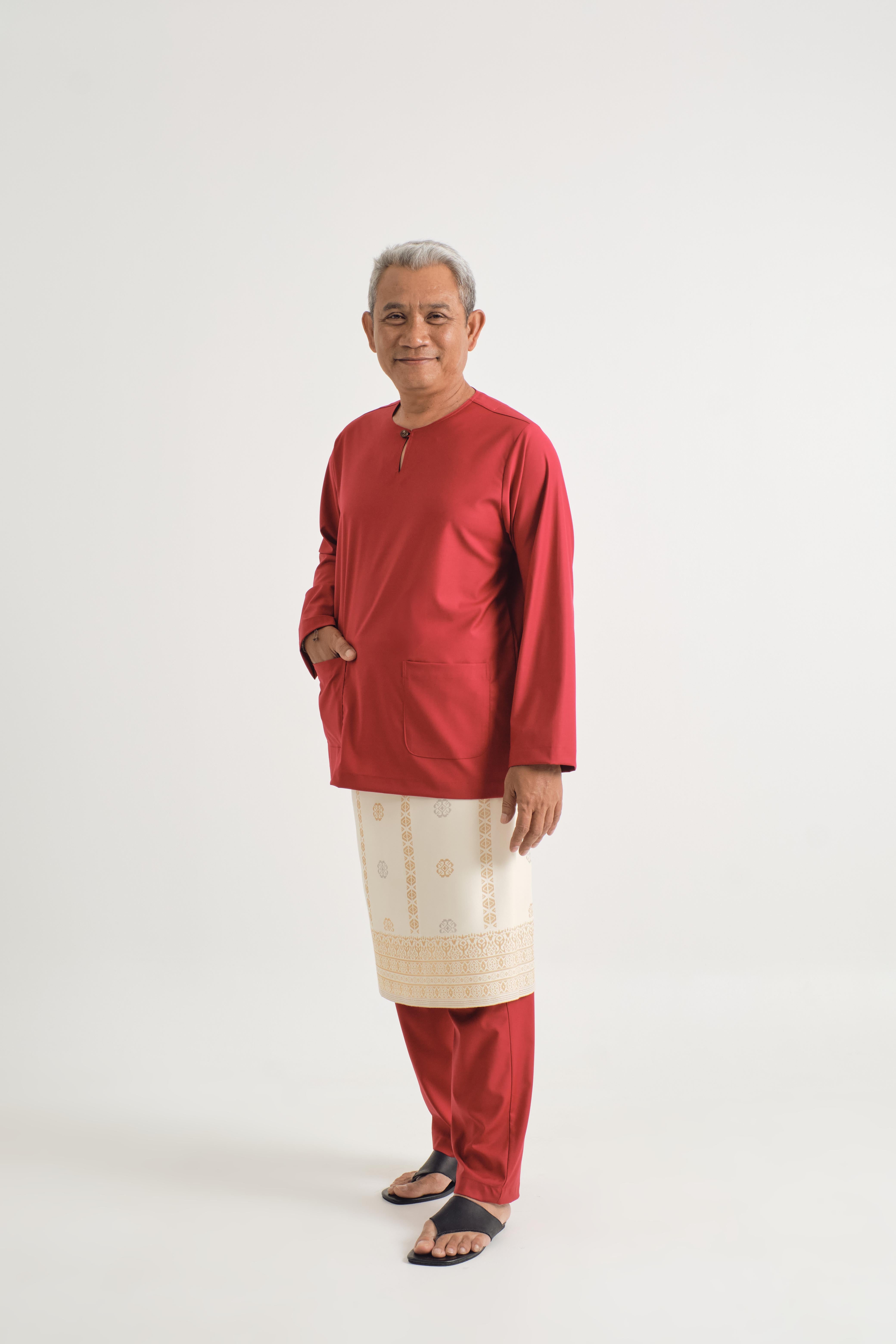 Patawali Modern Fit Baju Melayu Teluk Belanga - Crimson Red