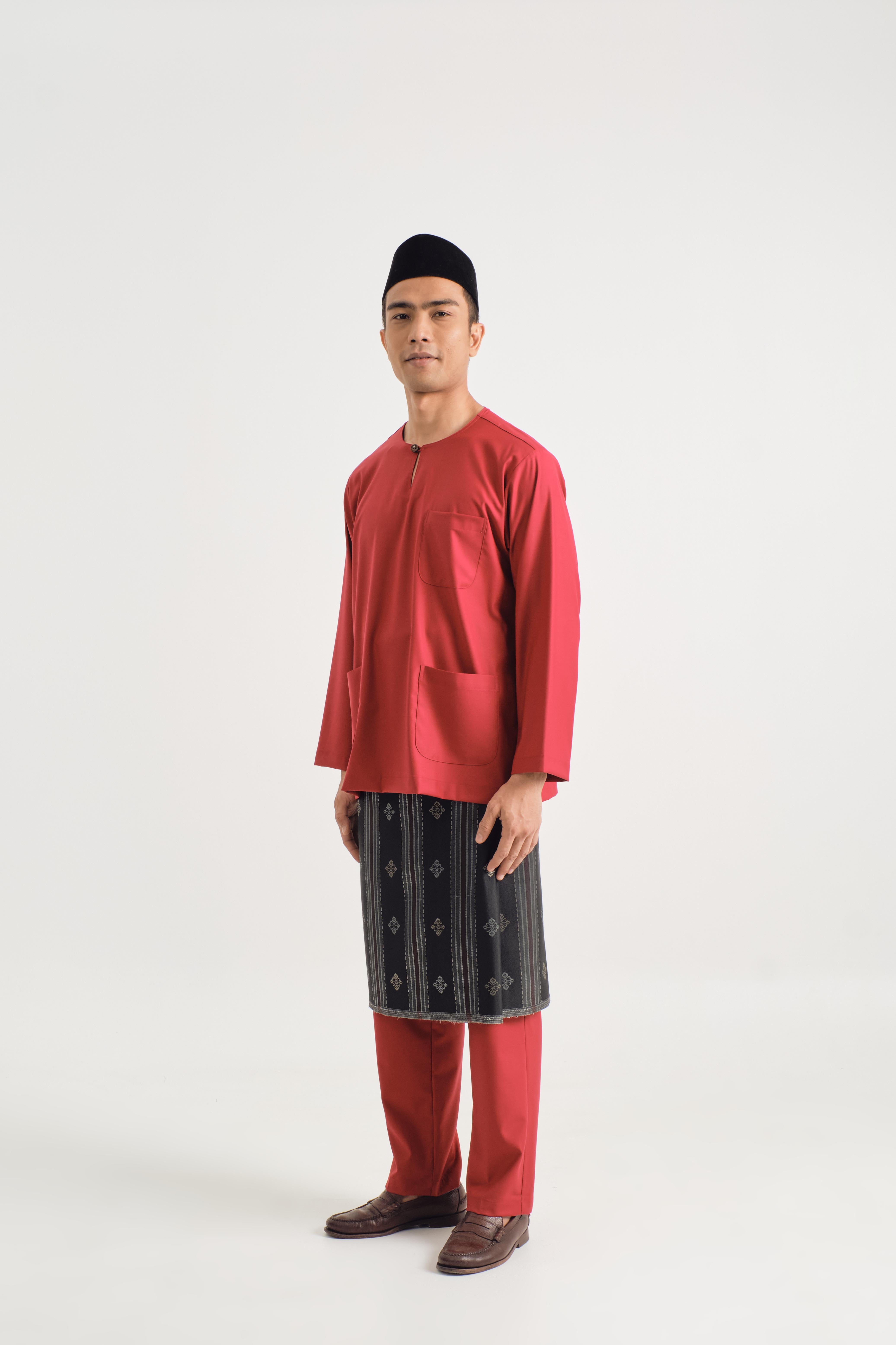 Patawali Classic Fit Baju Melayu Teluk Belanga - Crimson Red