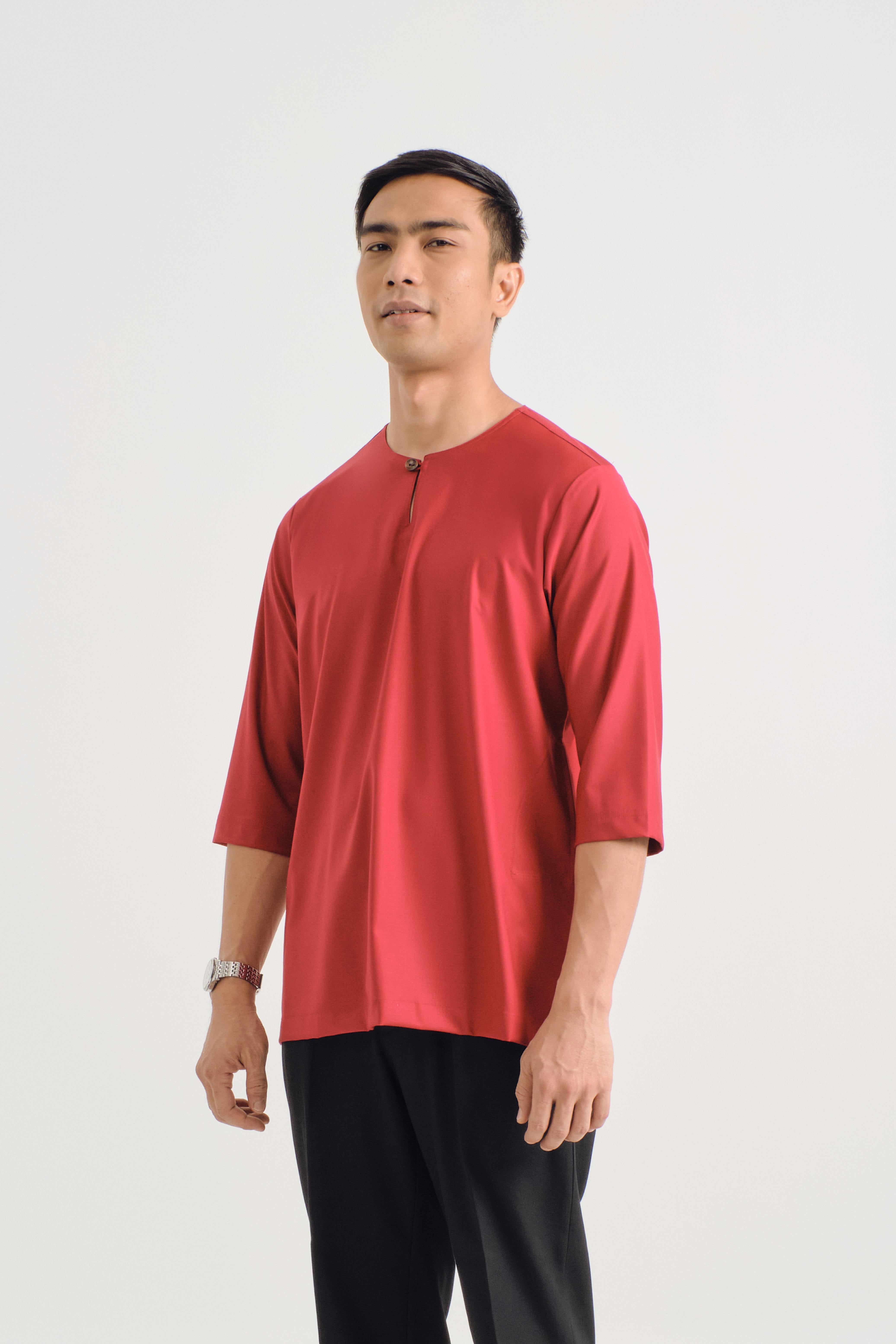 Patawali Three Quarter Sleeve Top - Crimson Red