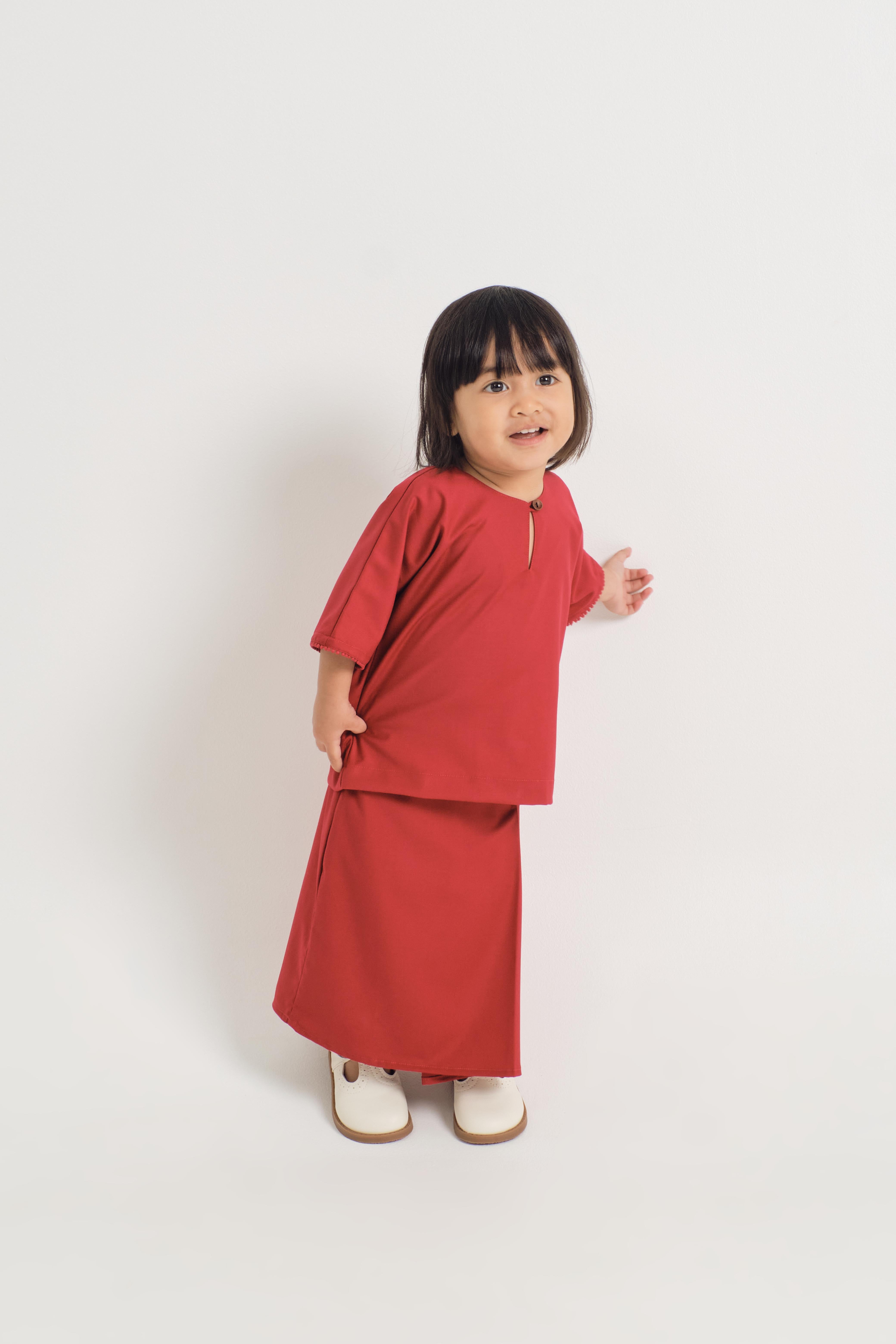 Patawali Baby Girls Baju Kurung - Crimson Red