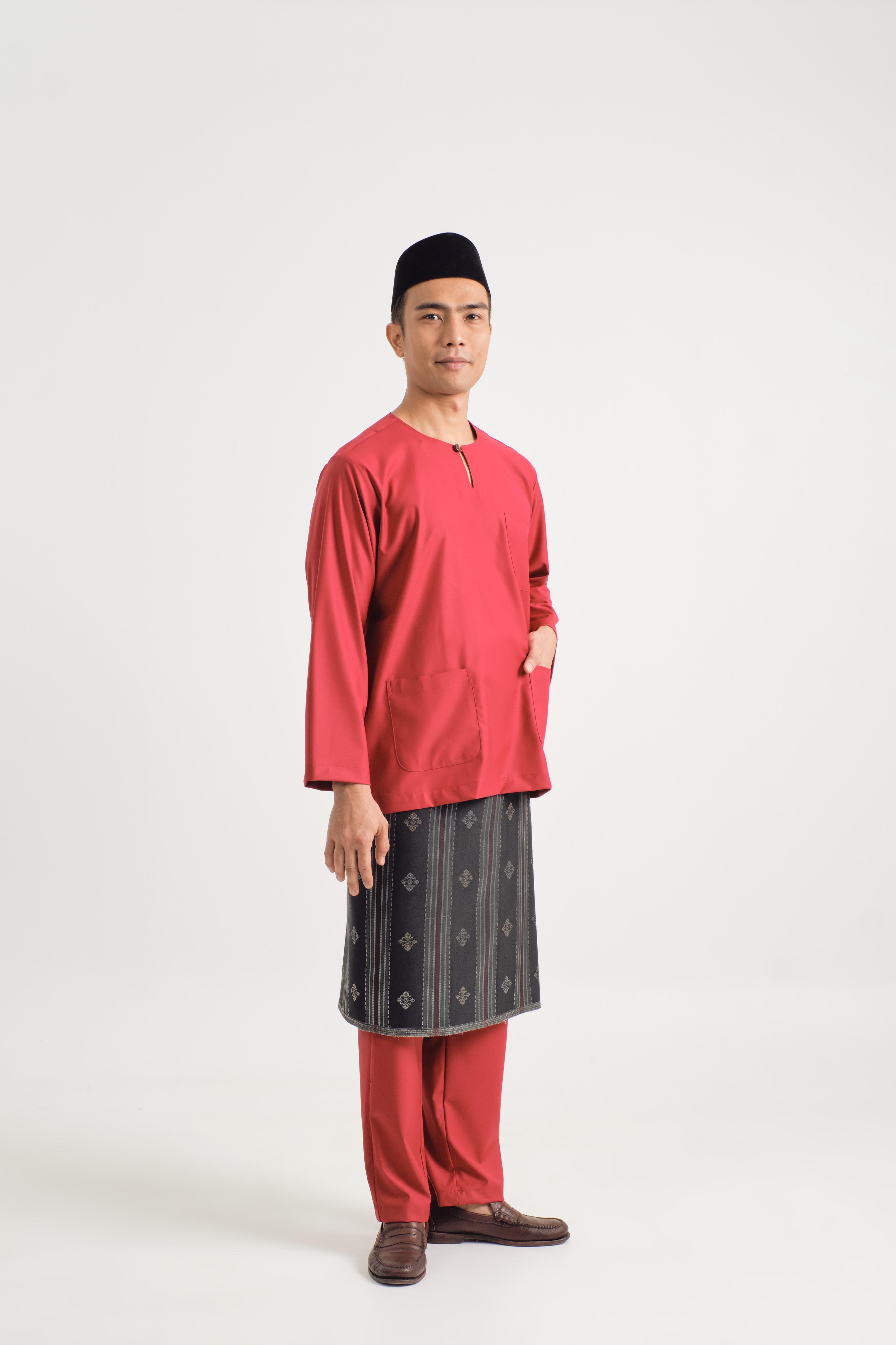 Patawali Classic Fit Baju Melayu Teluk Belanga - Crimson Red