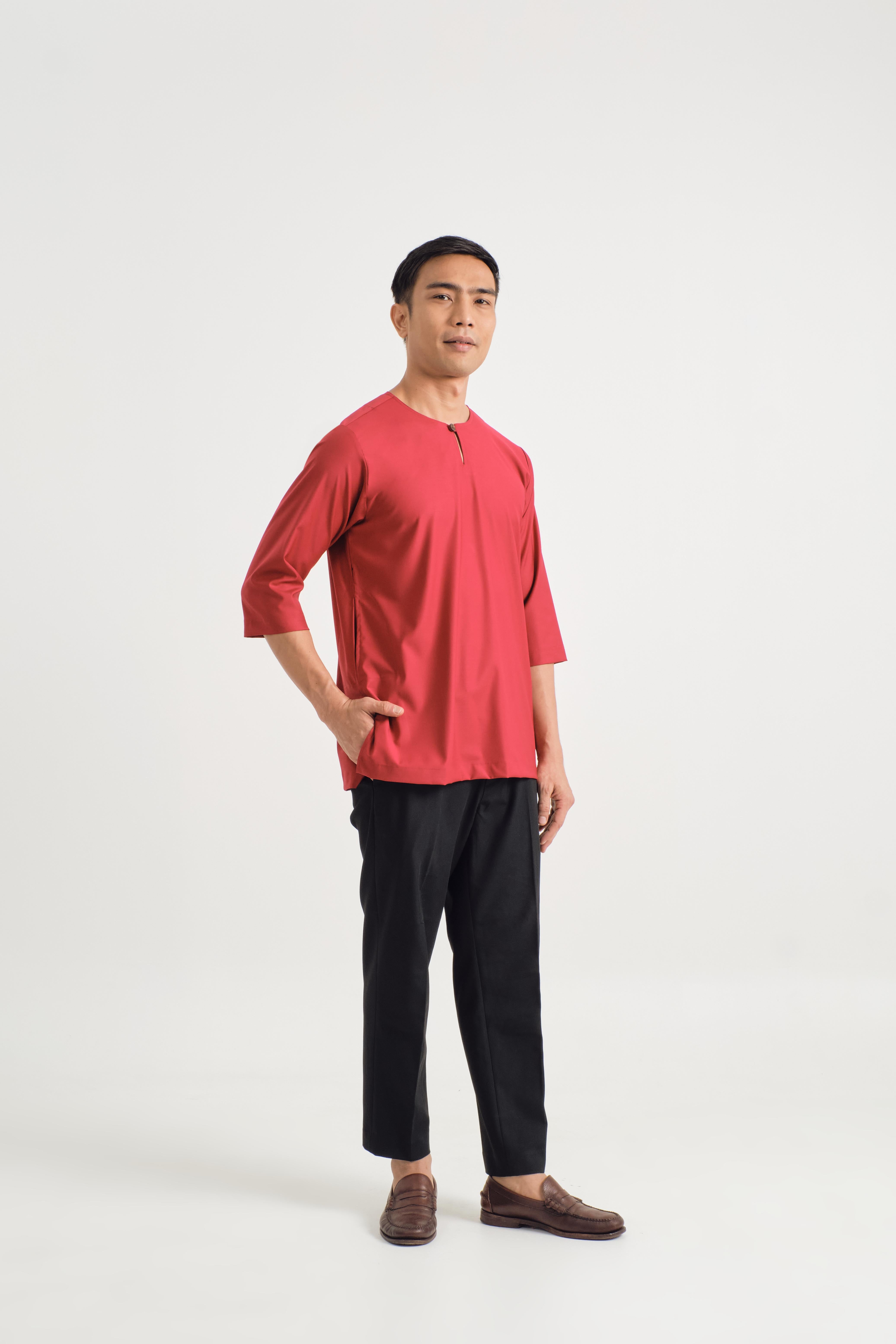 Patawali Three Quarter Sleeve Top - Crimson Red