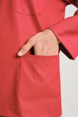 Patawali Classic Fit Baju Melayu Teluk Belanga - Crimson Red