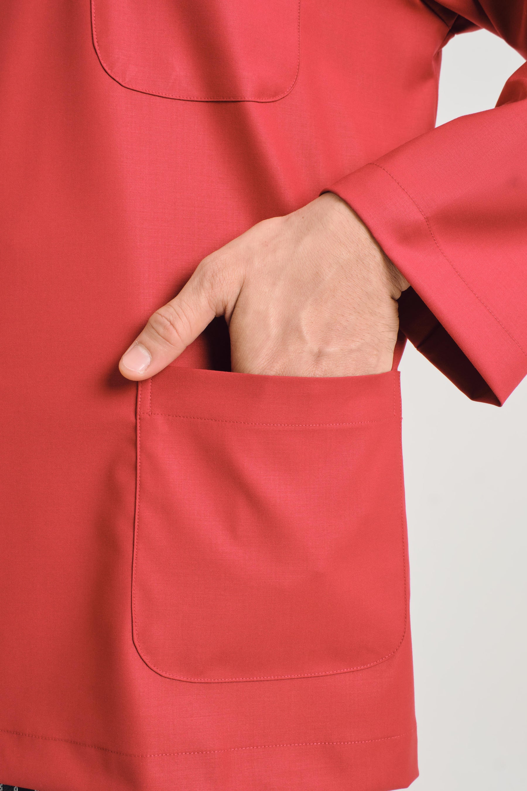 Patawali Classic Fit Baju Melayu Teluk Belanga - Crimson Red