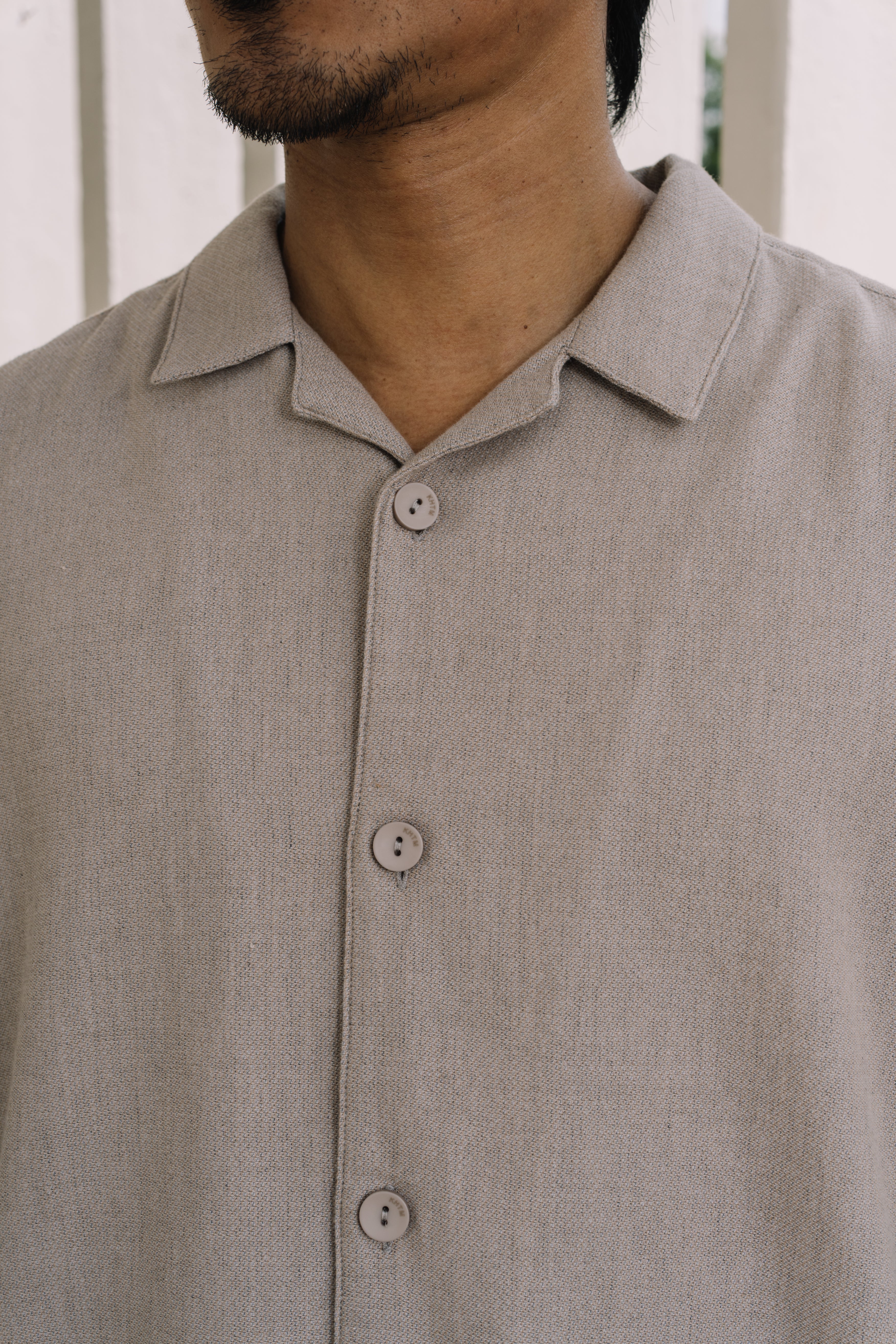 KHTM Camp Collar Shirt in Cotton - Light Grey