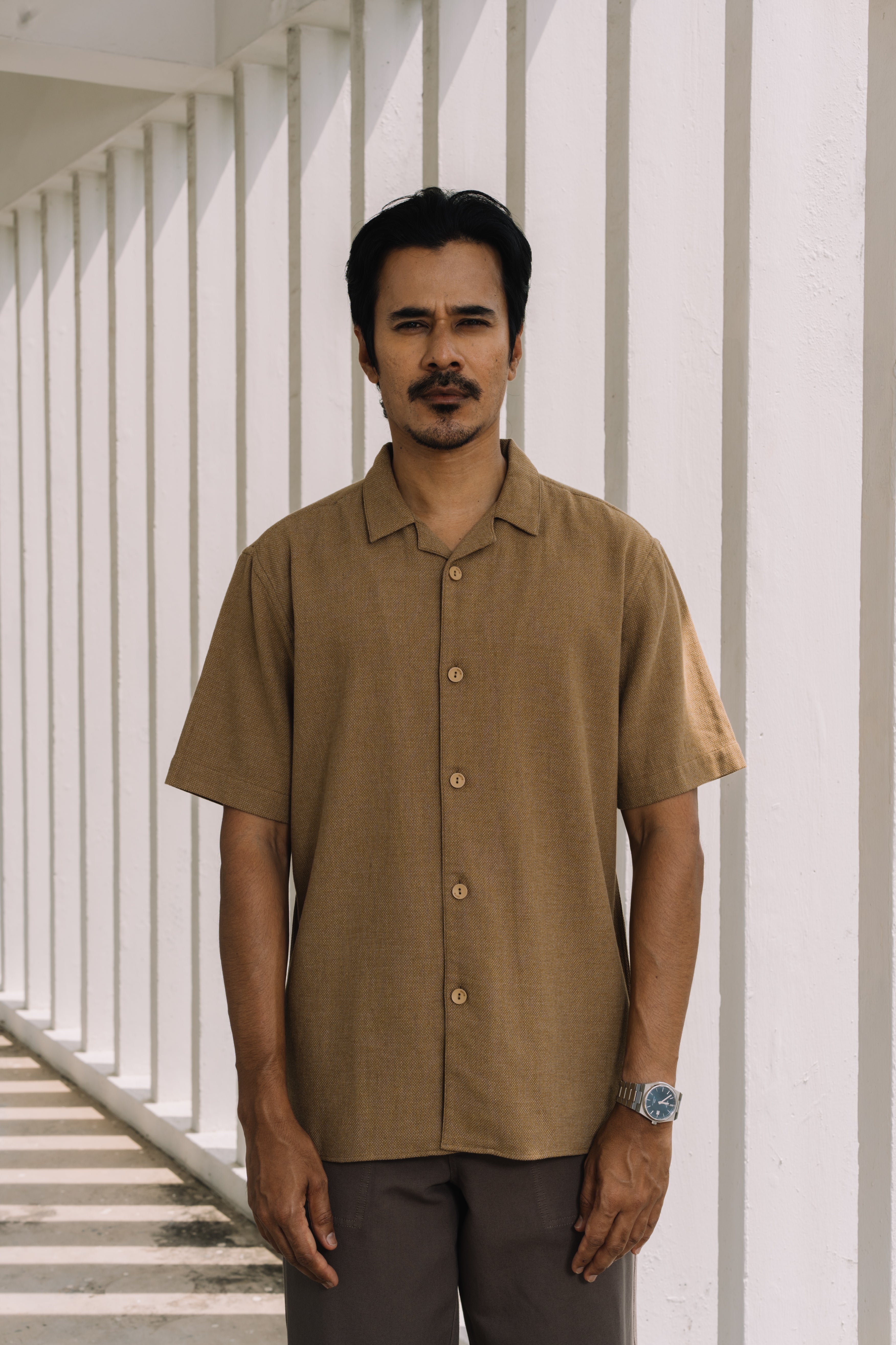 KHTM Camp Collar Shirt - Tan Brown