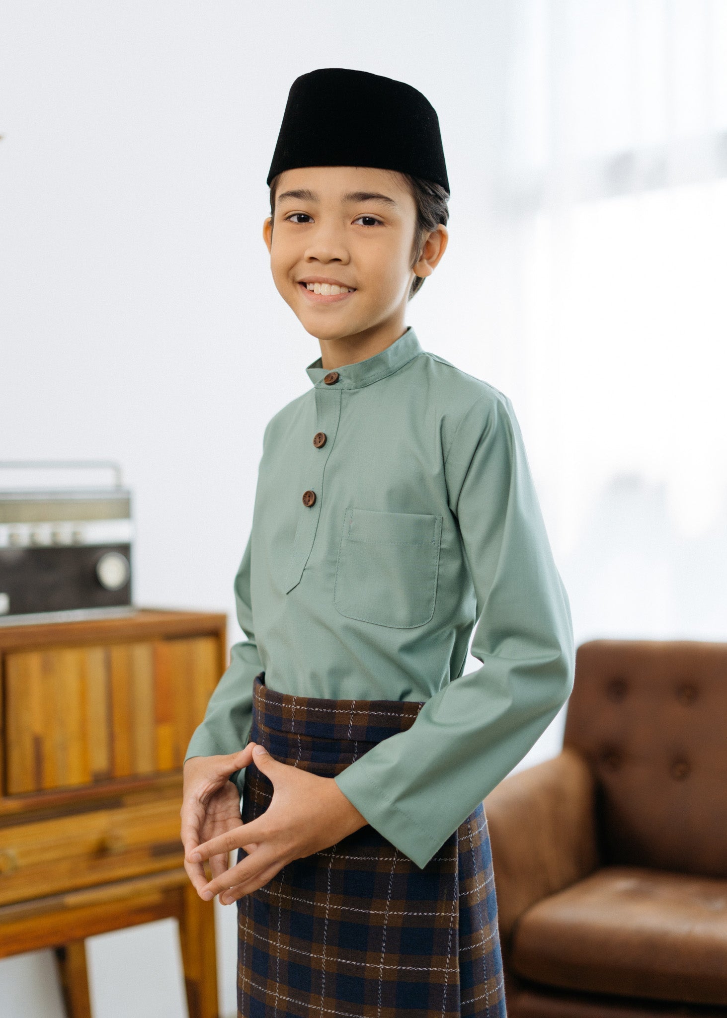Patawali Boys Baju Melayu Cekak Musang - Soft Teal Green