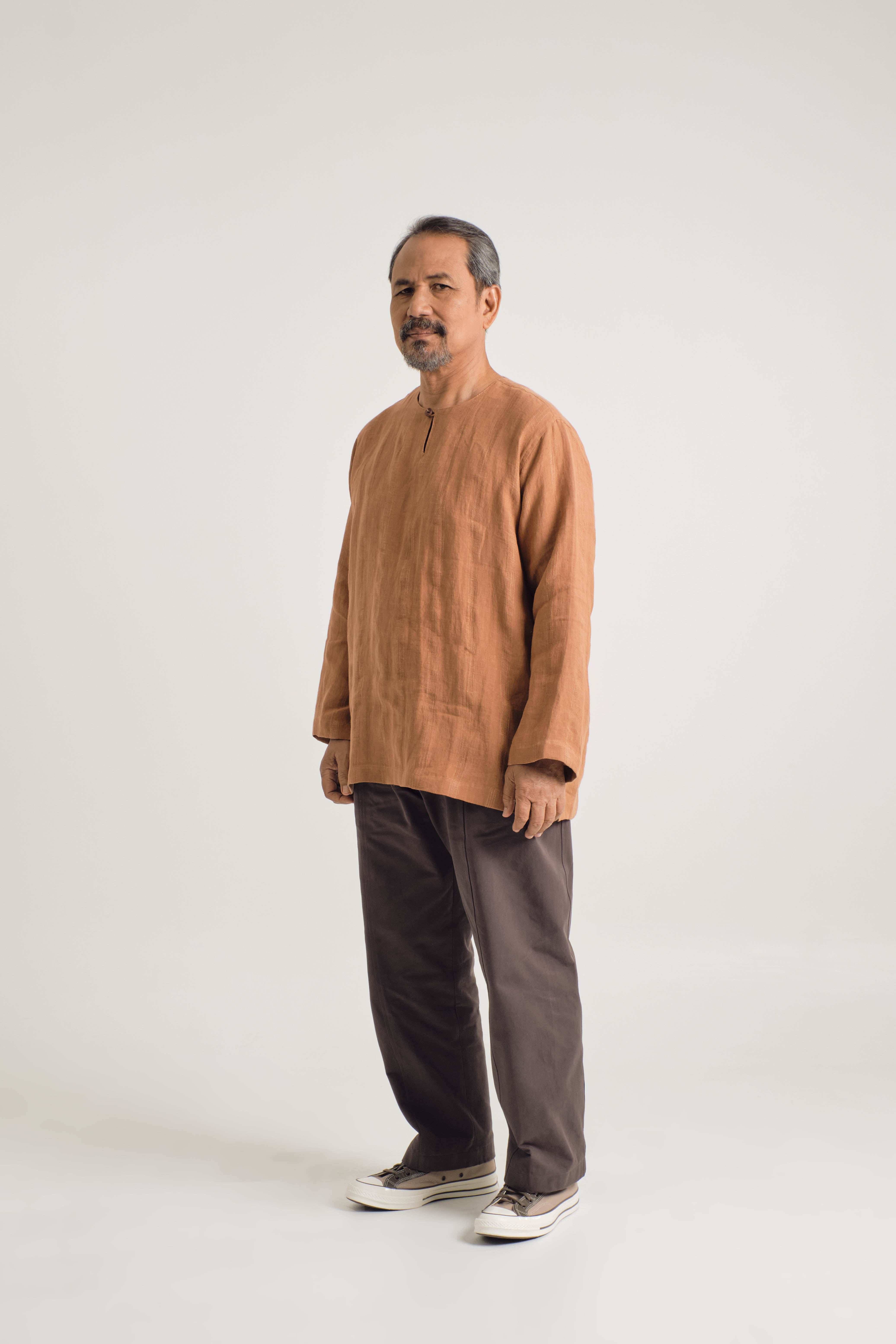 KHATAM x M.NASIR : Classic Fit Linen Top - Dark Apricot