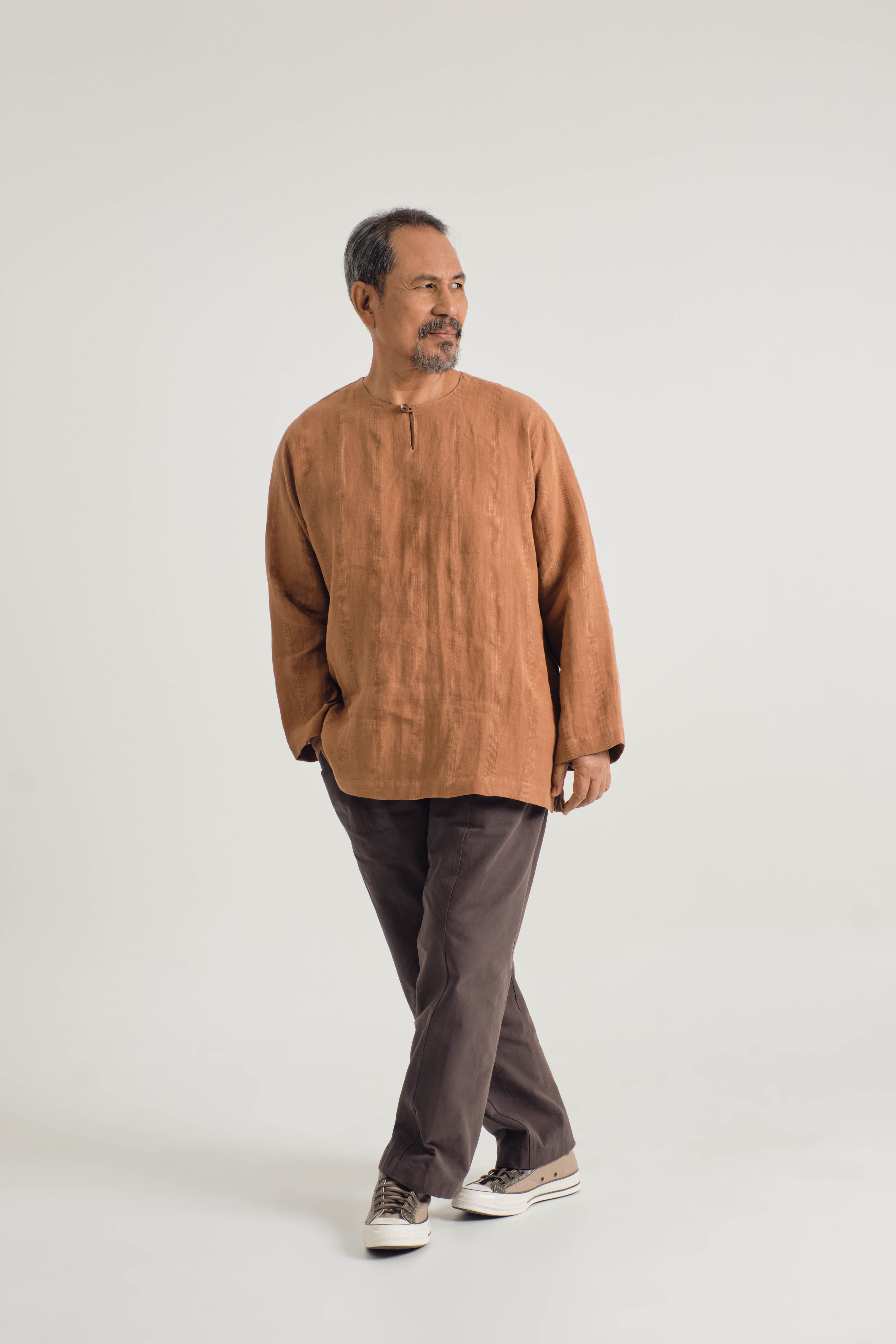 KHATAM x M.NASIR : Classic Fit Linen Top - Dark Apricot