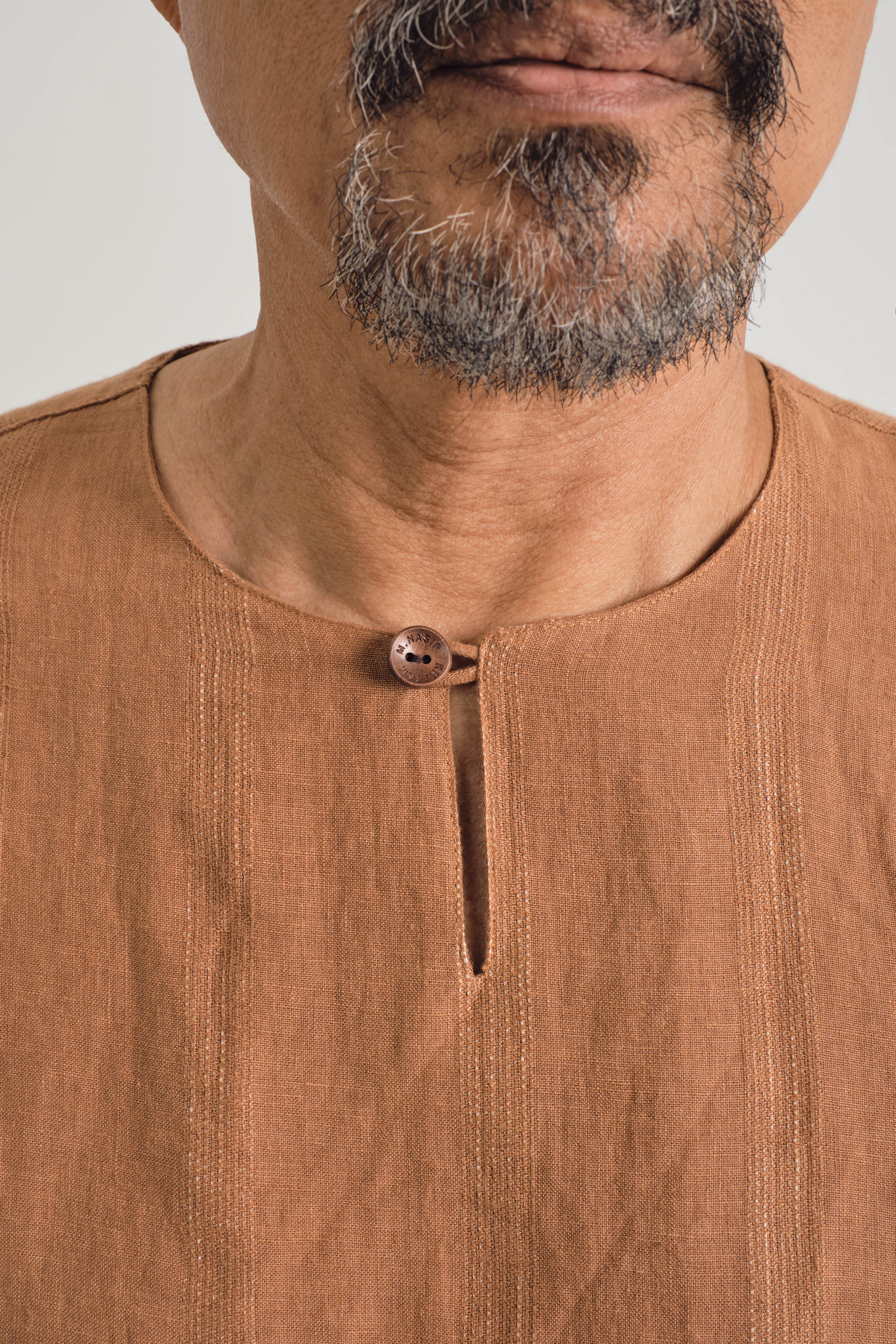 KHATAM x M.NASIR : Classic Fit Linen Top - Dark Apricot