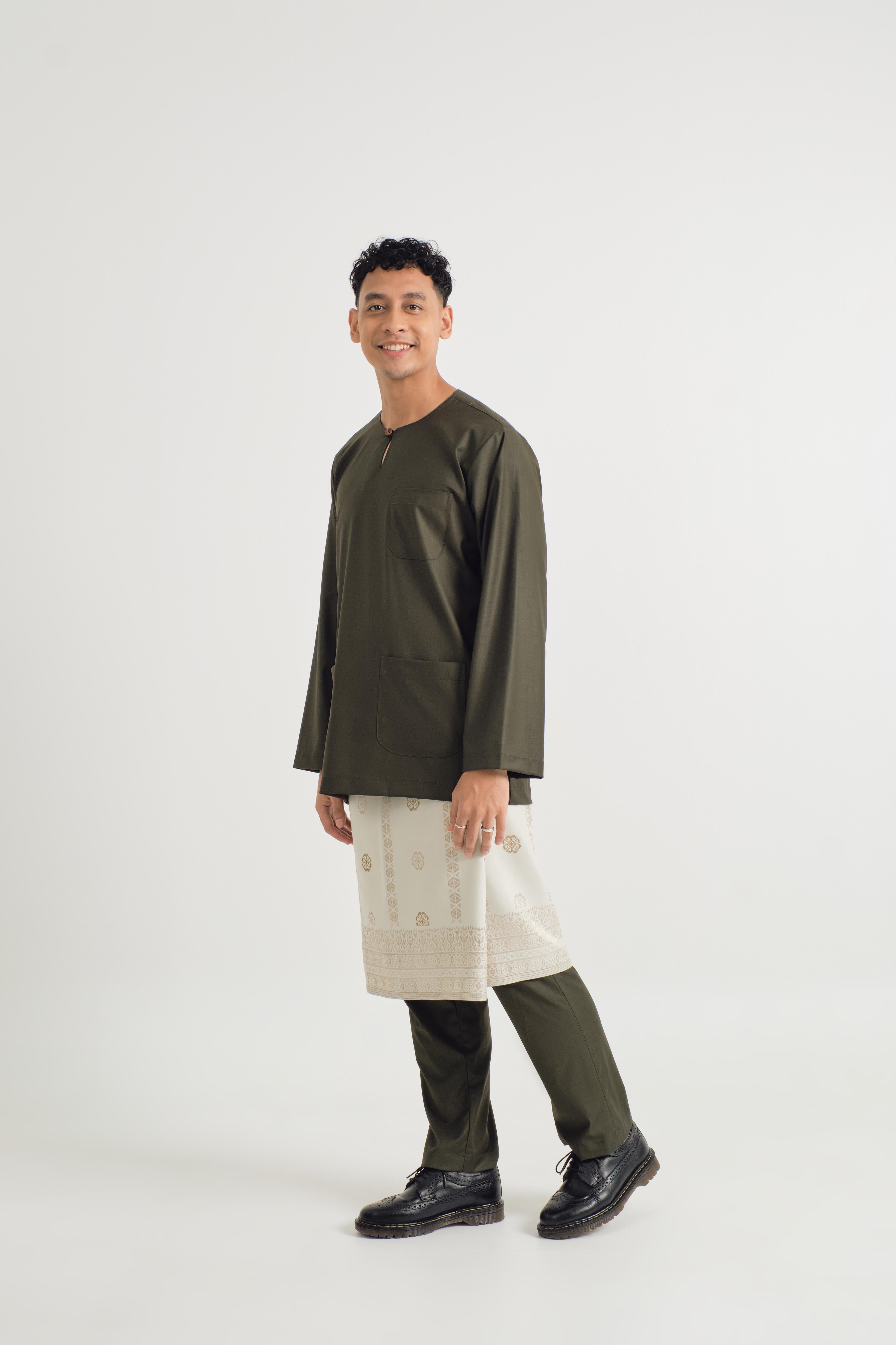 Patawali Classic Fit Baju Melayu Teluk Belanga - Dark Army Green