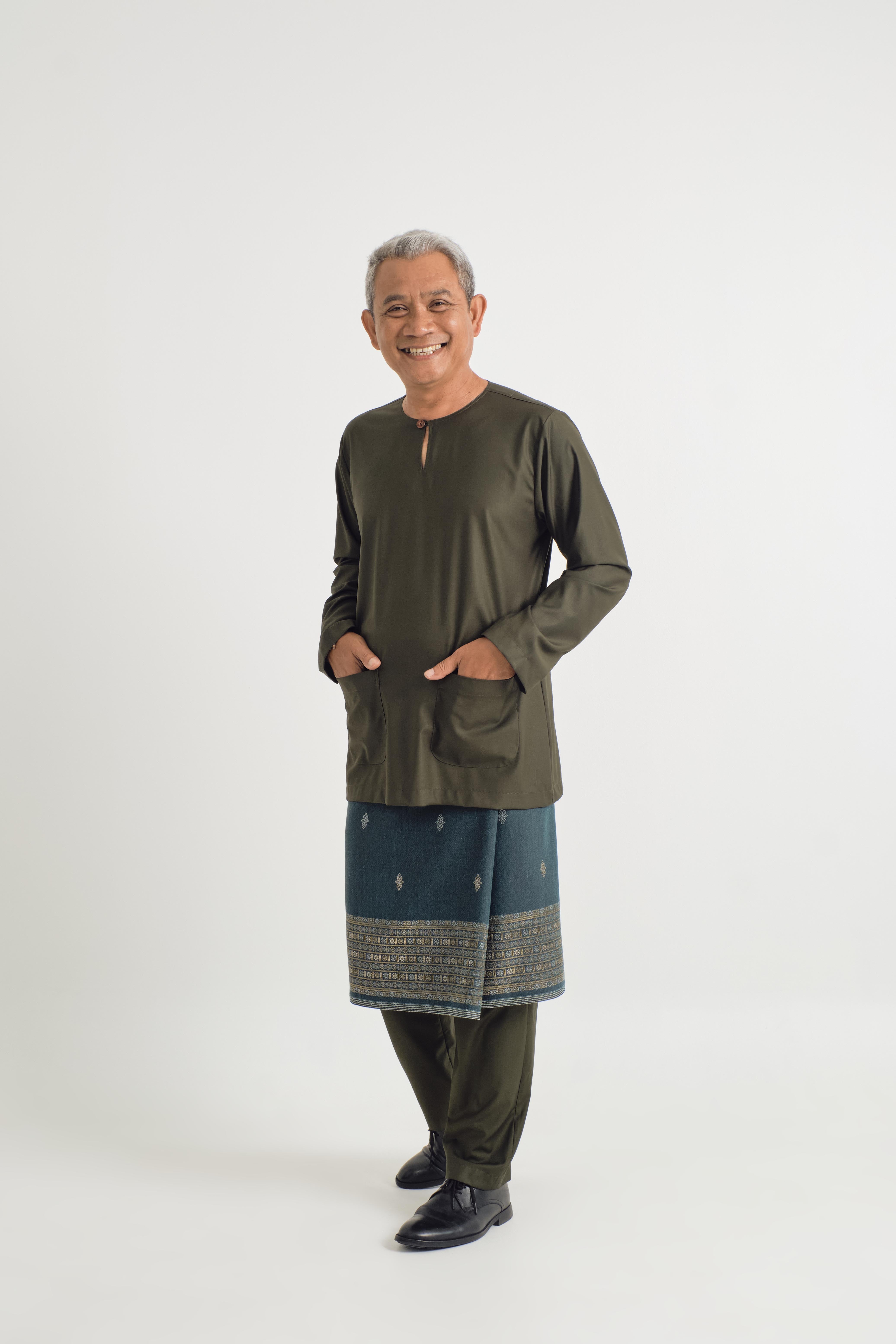 Patawali Modern Fit Baju Melayu Teluk Belanga - Dark Army Green