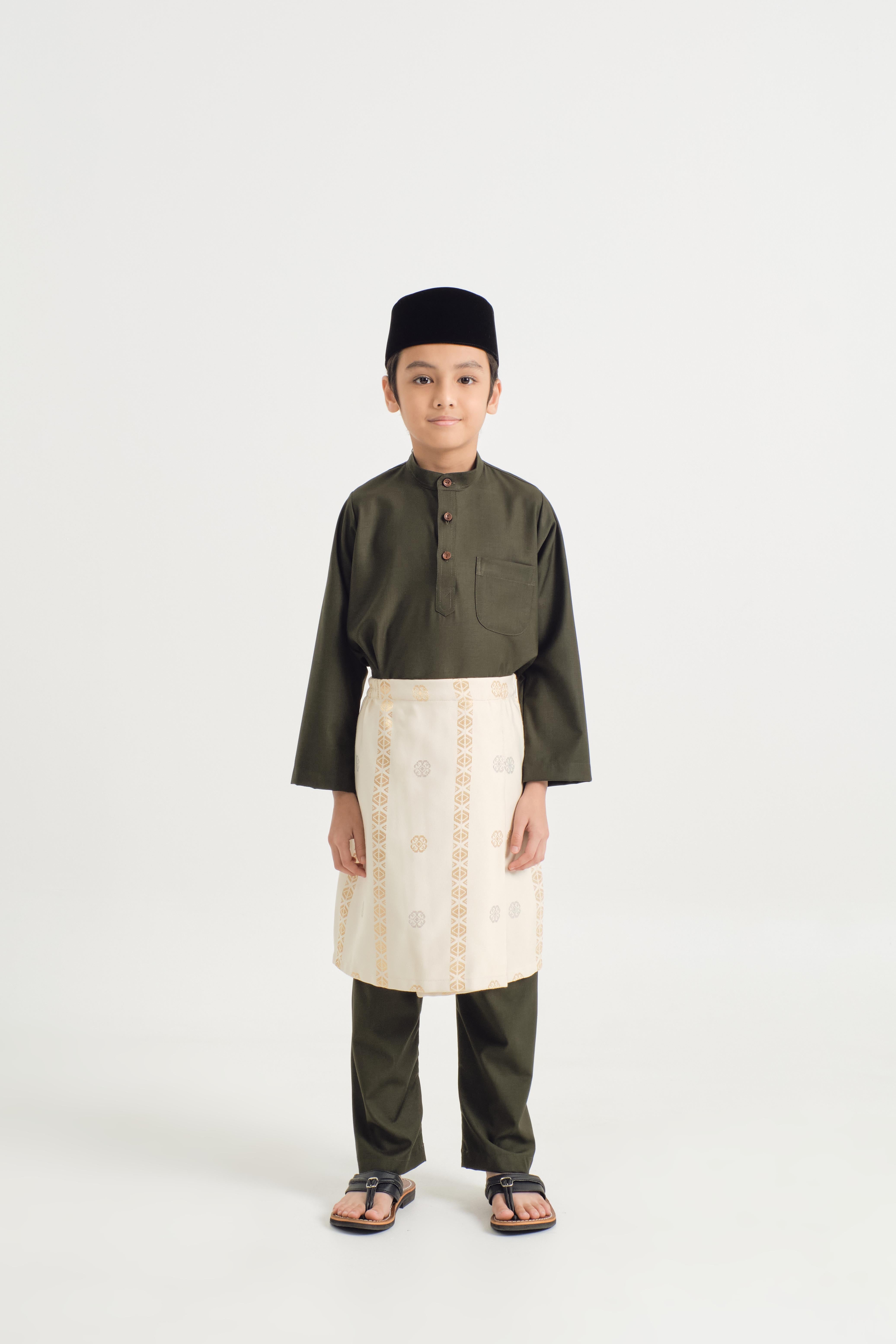 Patawali Boys Baju Melayu Cekak Musang - Dark Army Green